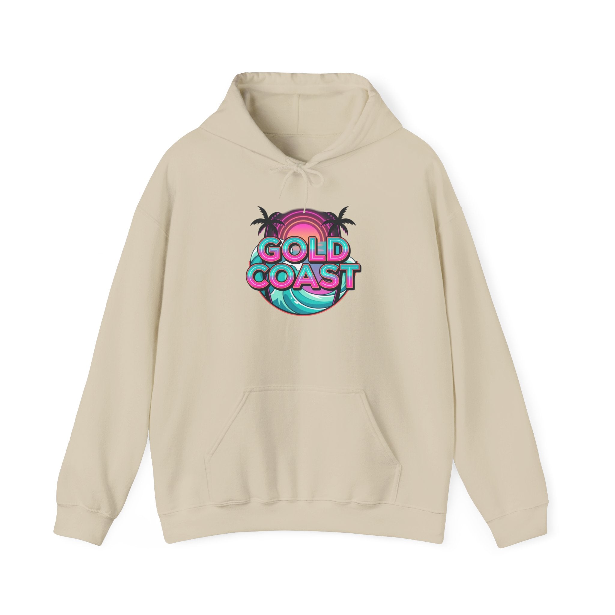 Gold Coast Hoodie — Retro Palm Beach Surf Logo Sweatshirt