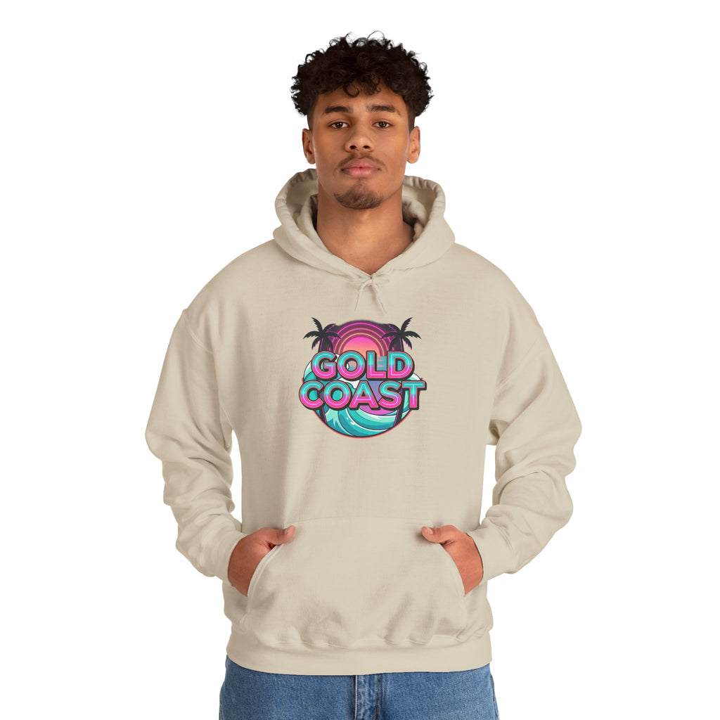 Gold Coast Hoodie — Retro Palm Beach Surf Logo Sweatshirt
