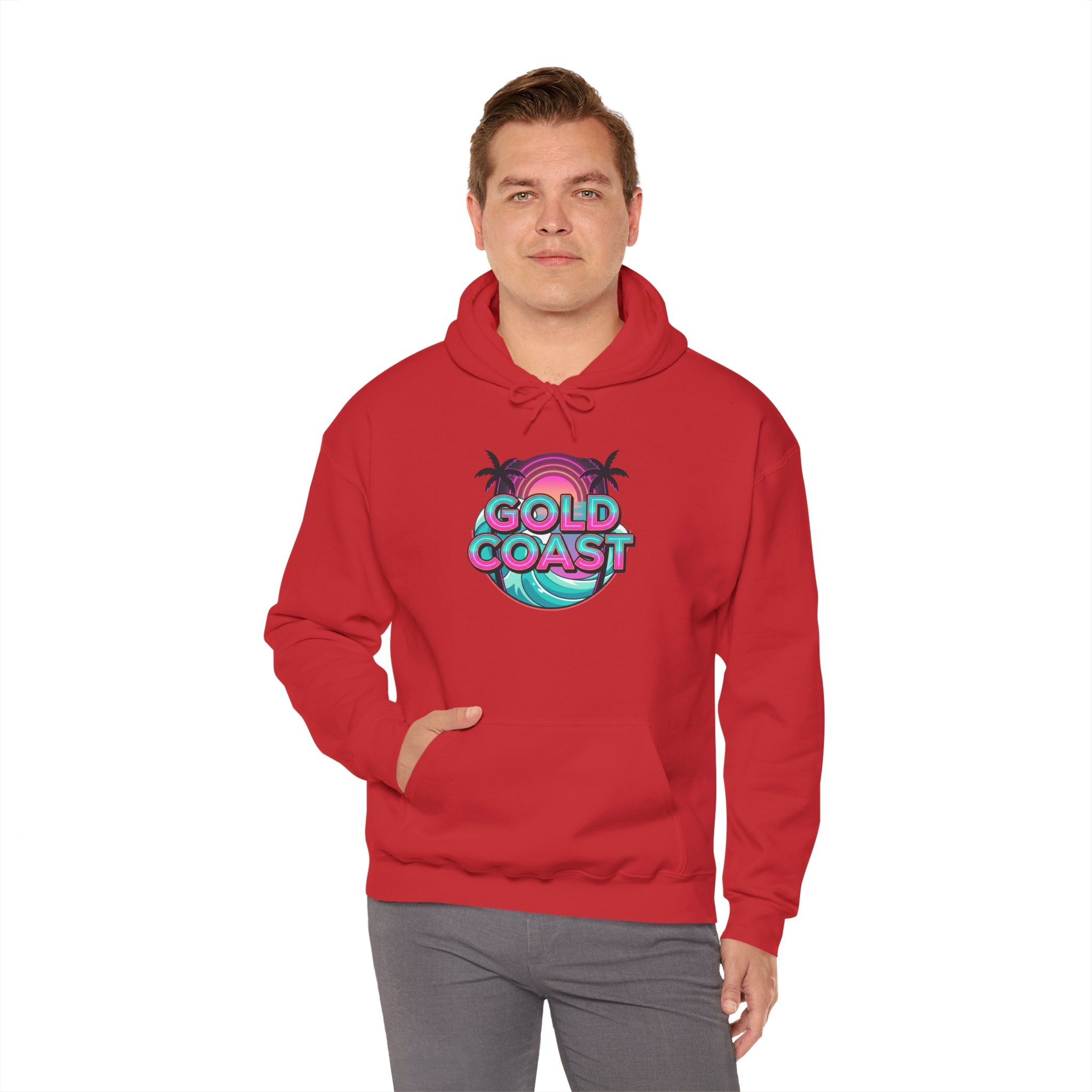 Gold Coast Hoodie — Retro Palm Beach Surf Logo Sweatshirt