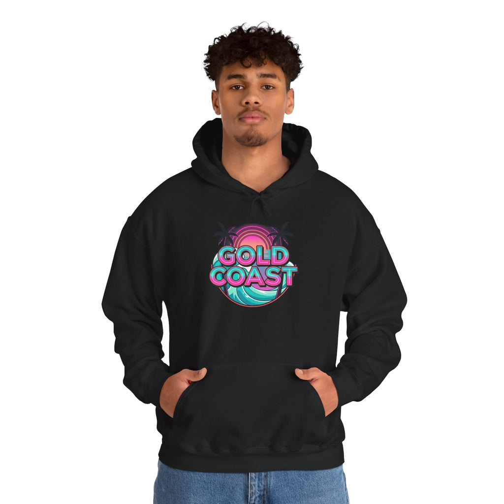 Gold Coast Hoodie — Retro Palm Beach Surf Logo Sweatshirt
