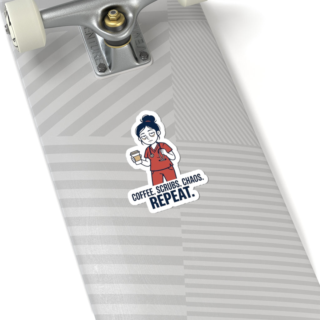 Coffee. Scrubs. Chaos. Repeat. Sticker | Nurse Aesthetic, RN, Stethoscope Minimalist