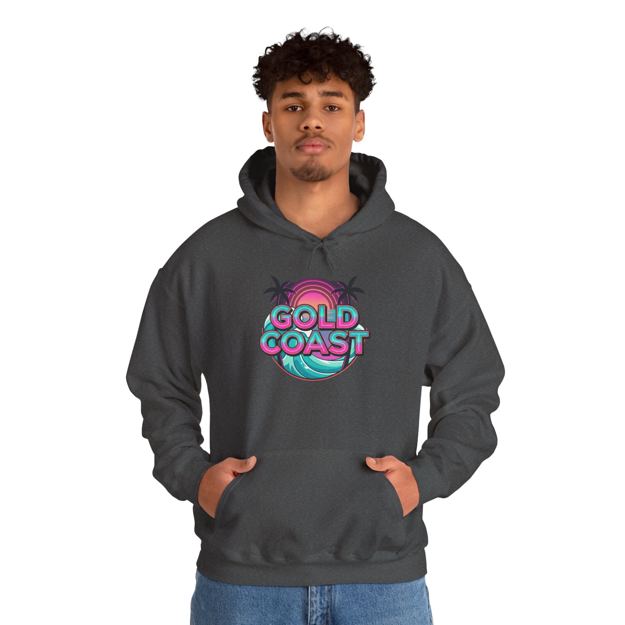 Gold Coast Hoodie — Retro Palm Beach Surf Logo Sweatshirt