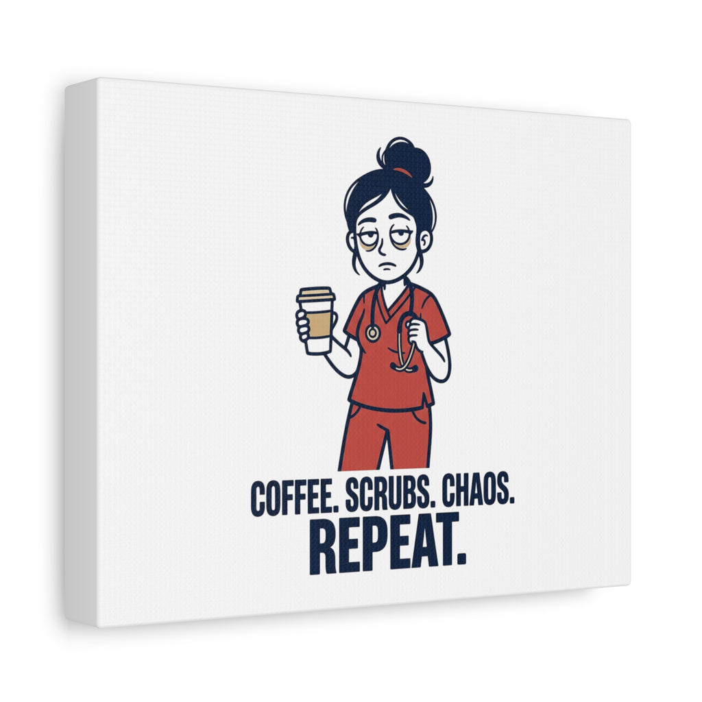Coffee. Scrubs. Chaos. Repeat. Canvas | Nurse Aesthetic, RN Nurse Wall Art