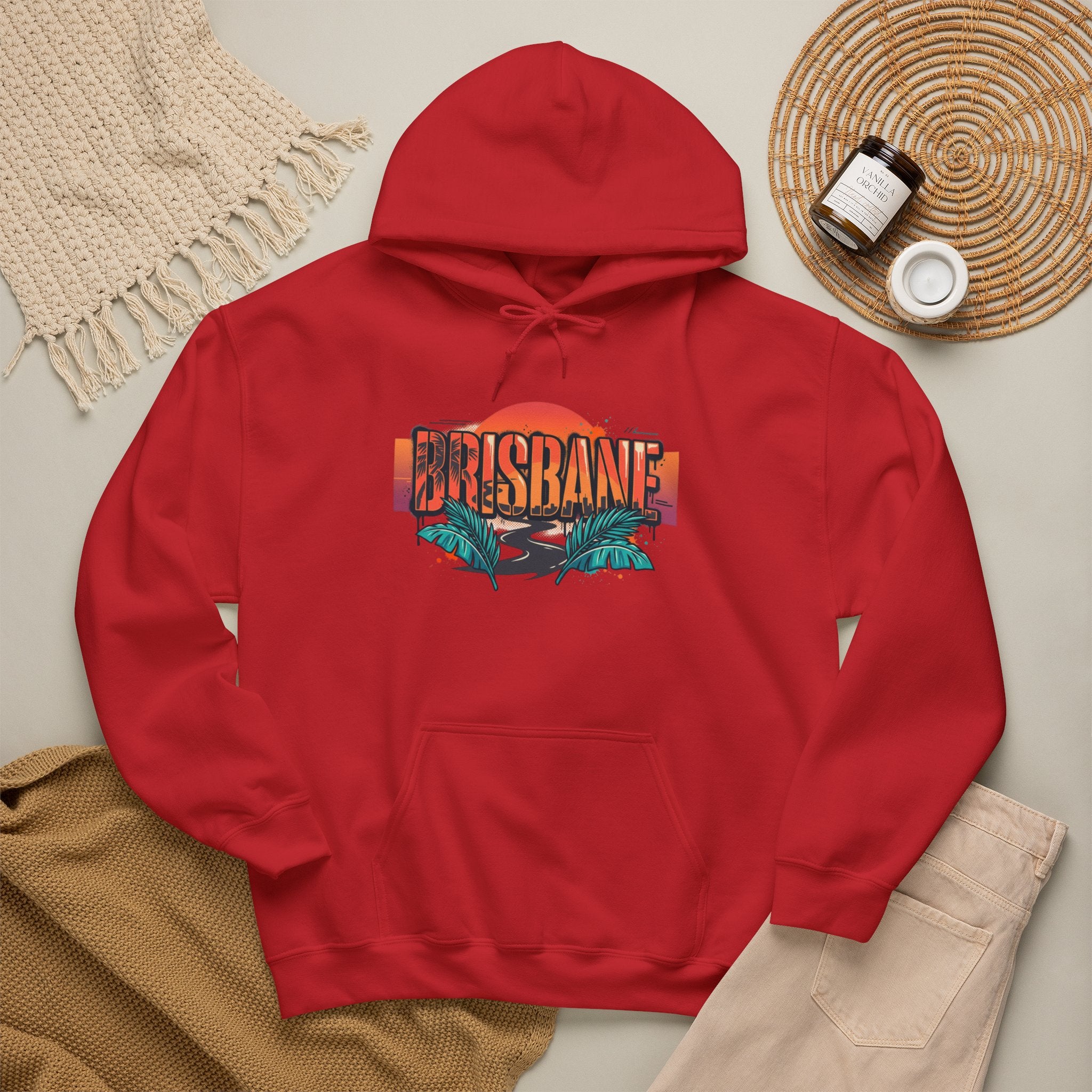 Brisbane Retro Sunset Hoodie – Tropical Palm Beach Graphic