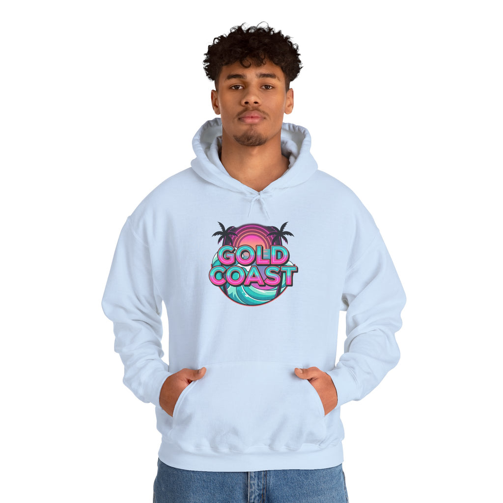 Gold Coast Hoodie — Retro Palm Beach Surf Logo Sweatshirt