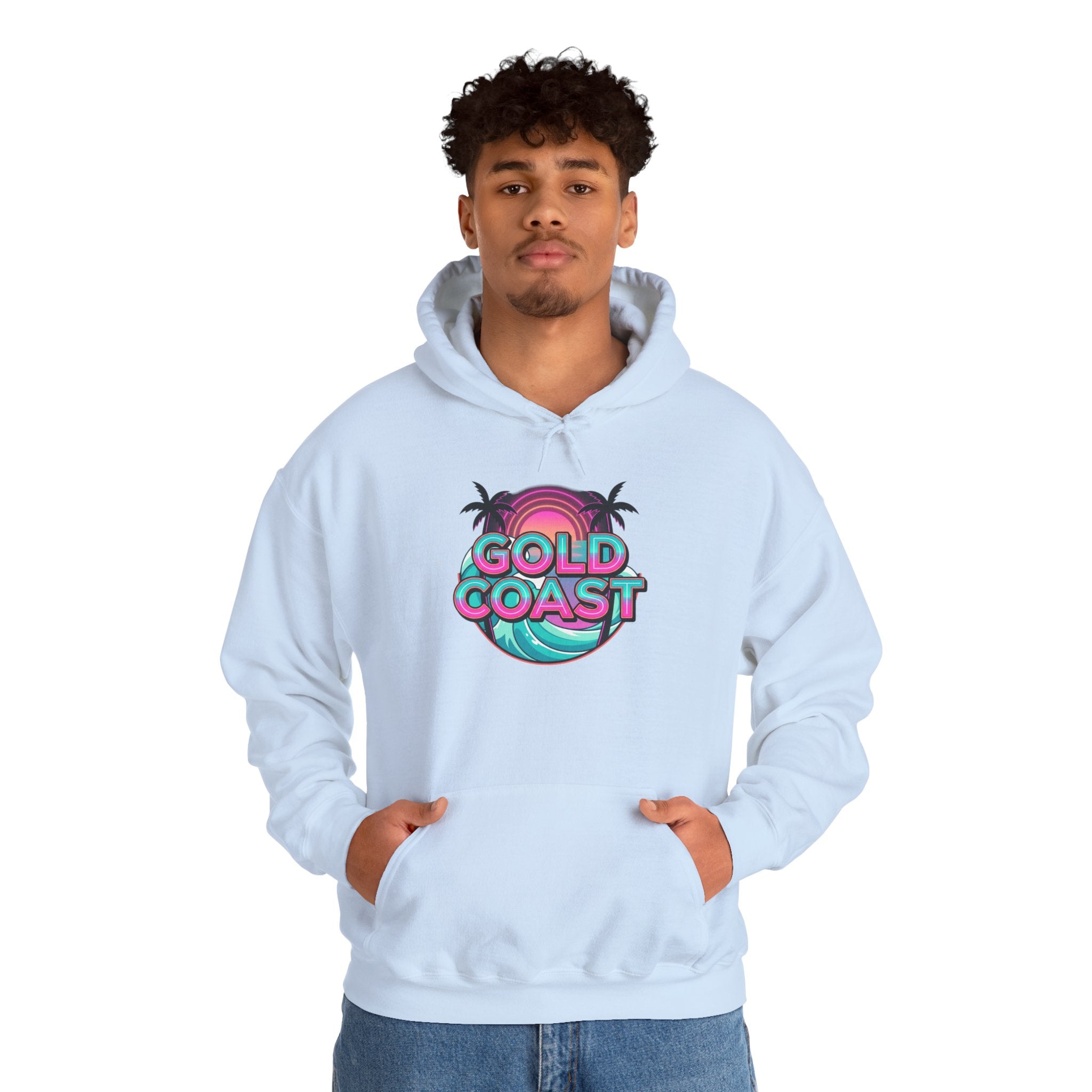 Gold Coast Hoodie — Retro Palm Beach Surf Logo Sweatshirt