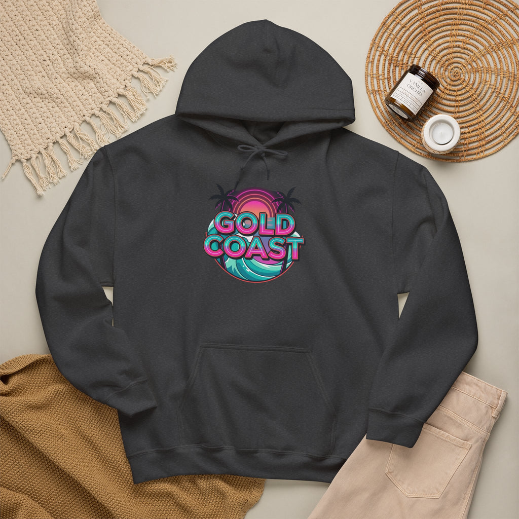 Gold Coast Hoodie — Retro Palm Beach Surf Logo Sweatshirt