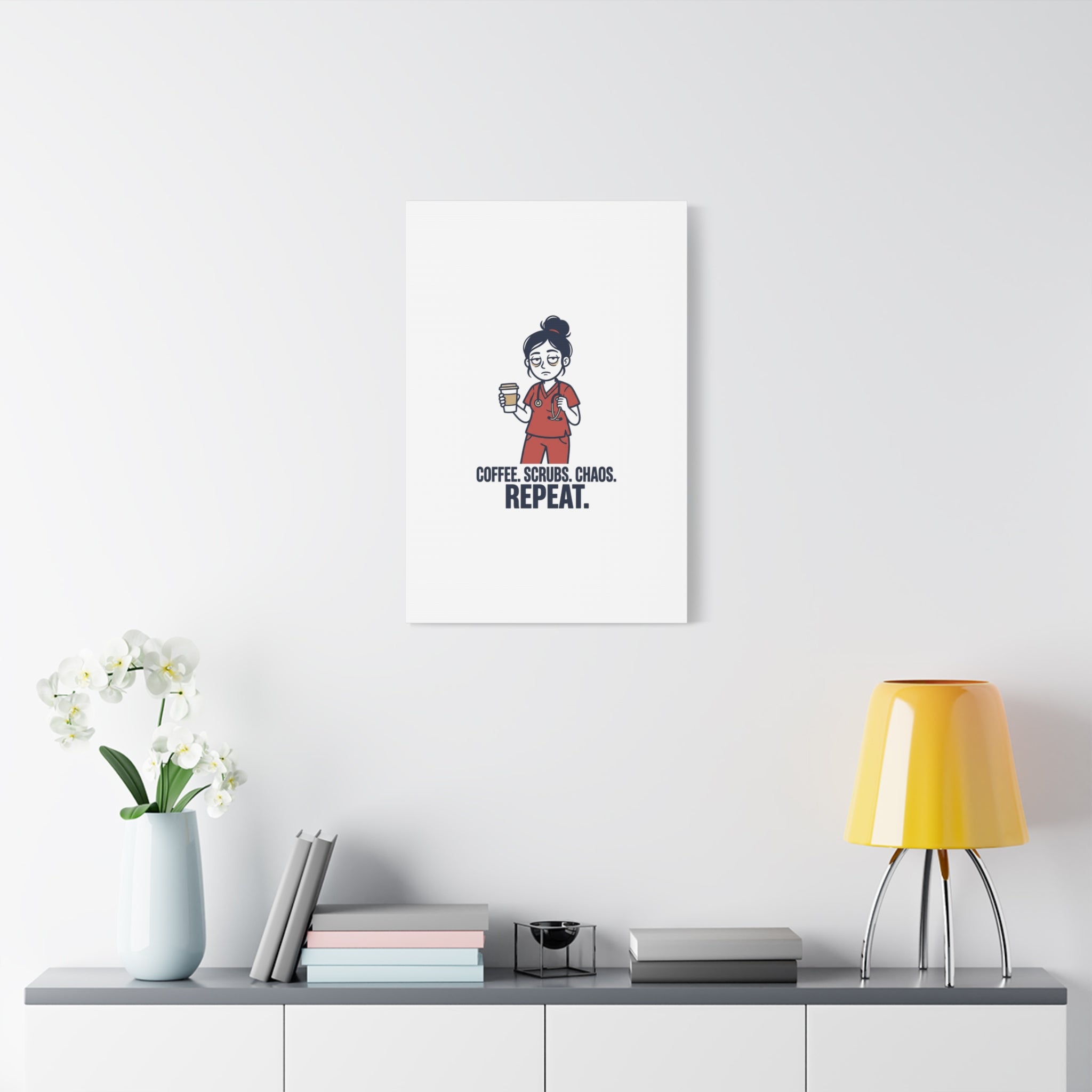 Coffee. Scrubs. Chaos. Repeat. Canvas | Nurse Aesthetic, RN Nurse Wall Art