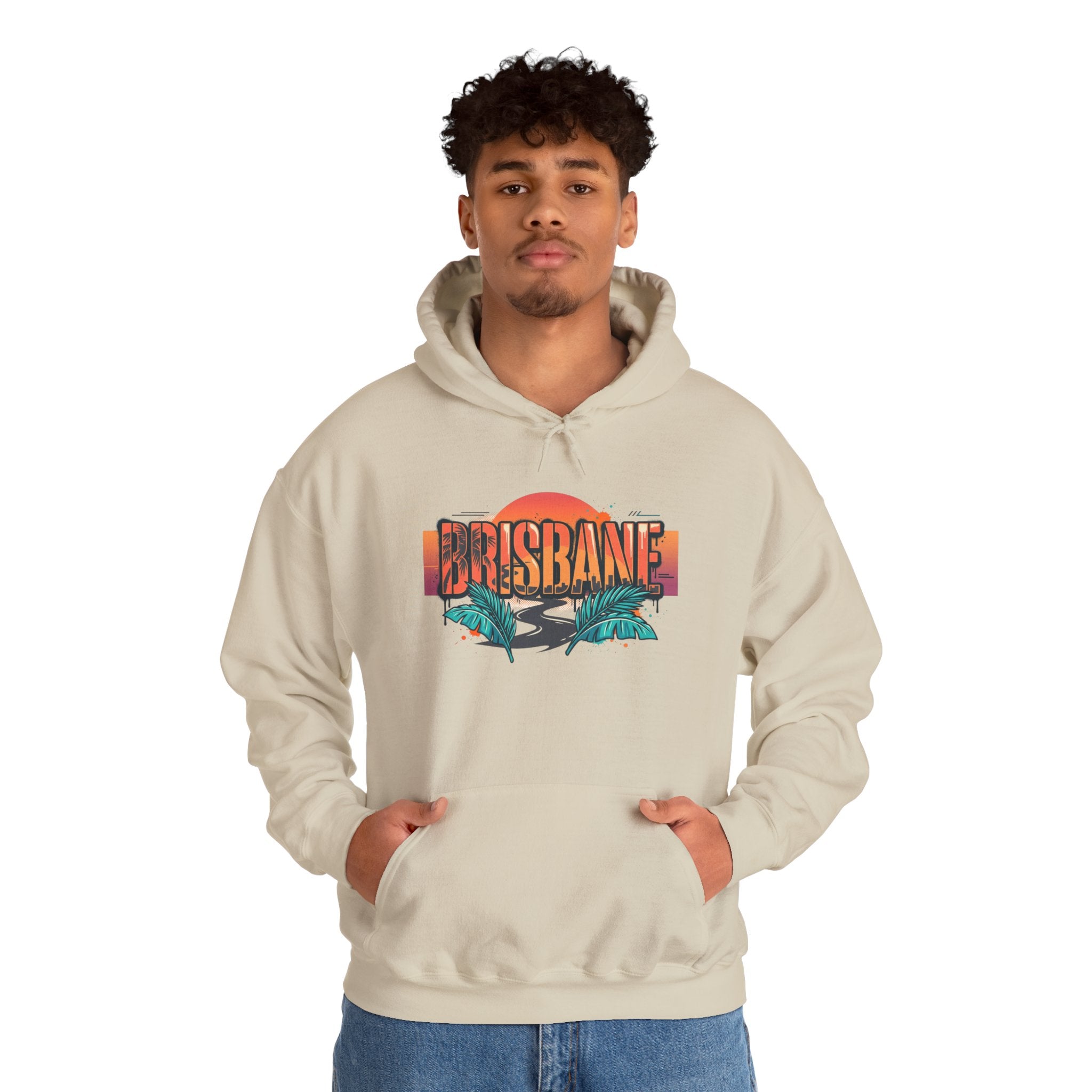 Brisbane Retro Sunset Hoodie – Tropical Palm Beach Graphic