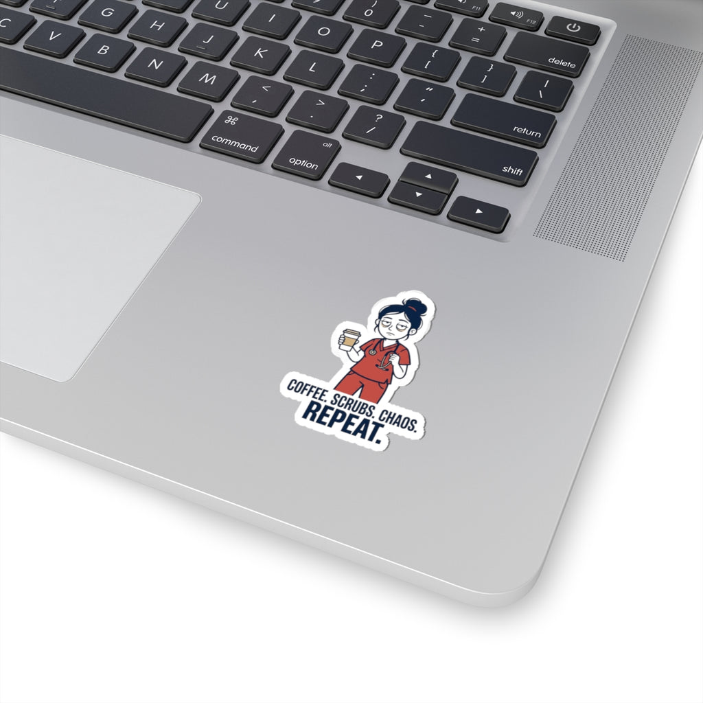Coffee. Scrubs. Chaos. Repeat. Sticker | Nurse Aesthetic, RN, Stethoscope Minimalist