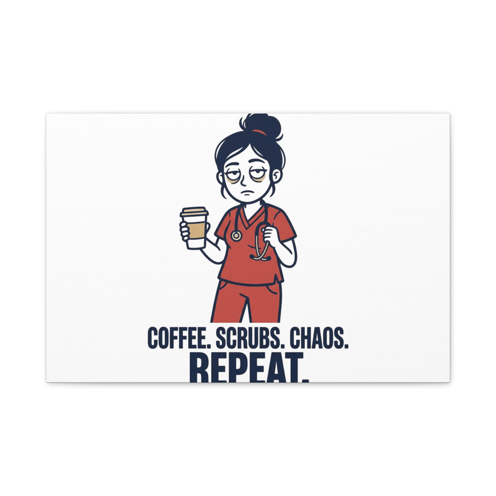 Coffee. Scrubs. Chaos. Repeat. Canvas | Nurse Aesthetic, RN Nurse Wall Art
