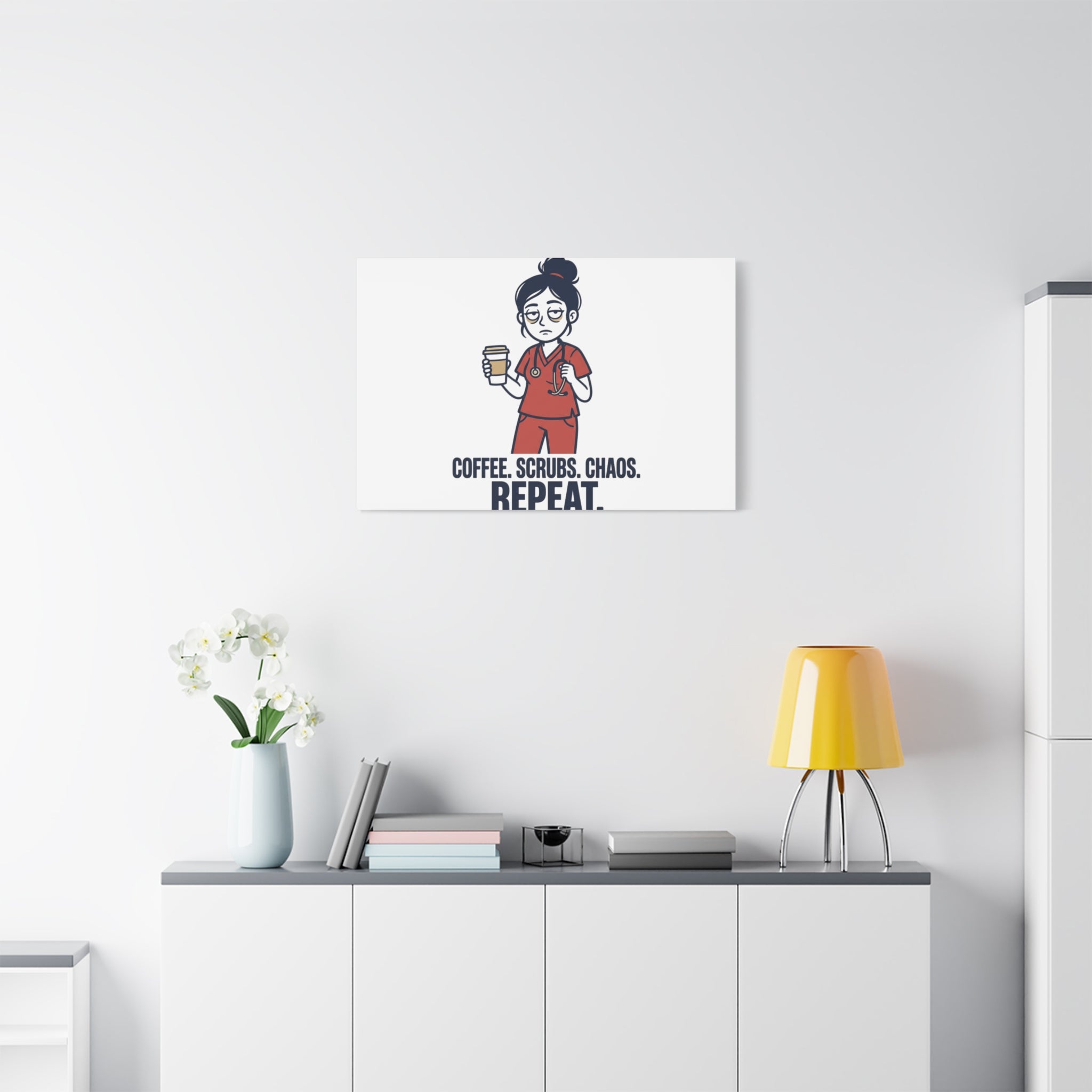 Coffee. Scrubs. Chaos. Repeat. Canvas | Nurse Aesthetic, RN Nurse Wall Art