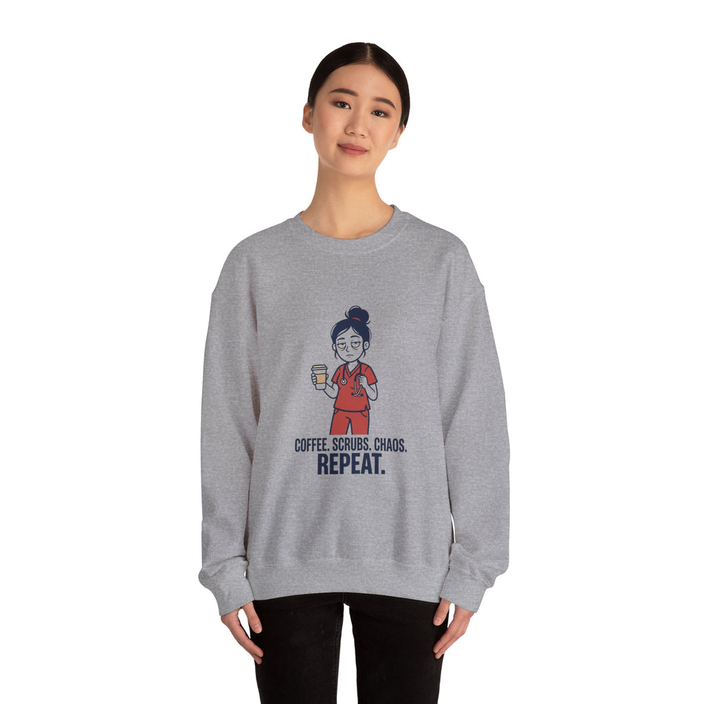 Coffee Scrubs Chaos Repeat Sweatshirt | nurse shirt, RN merch