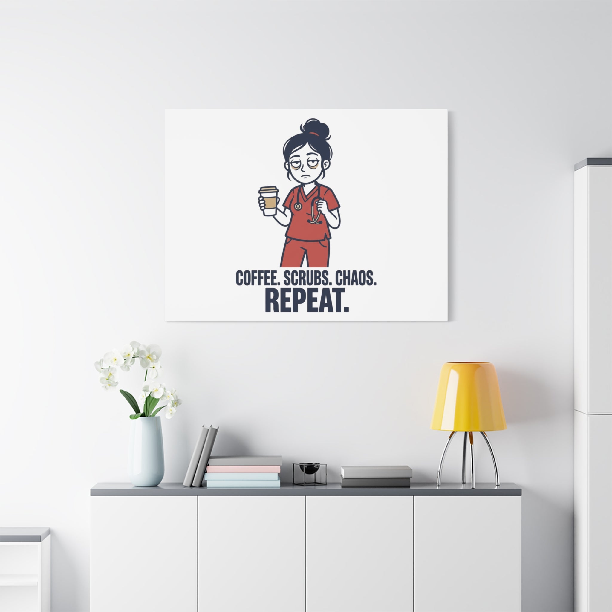 Coffee. Scrubs. Chaos. Repeat. Canvas | Nurse Aesthetic, RN Nurse Wall Art