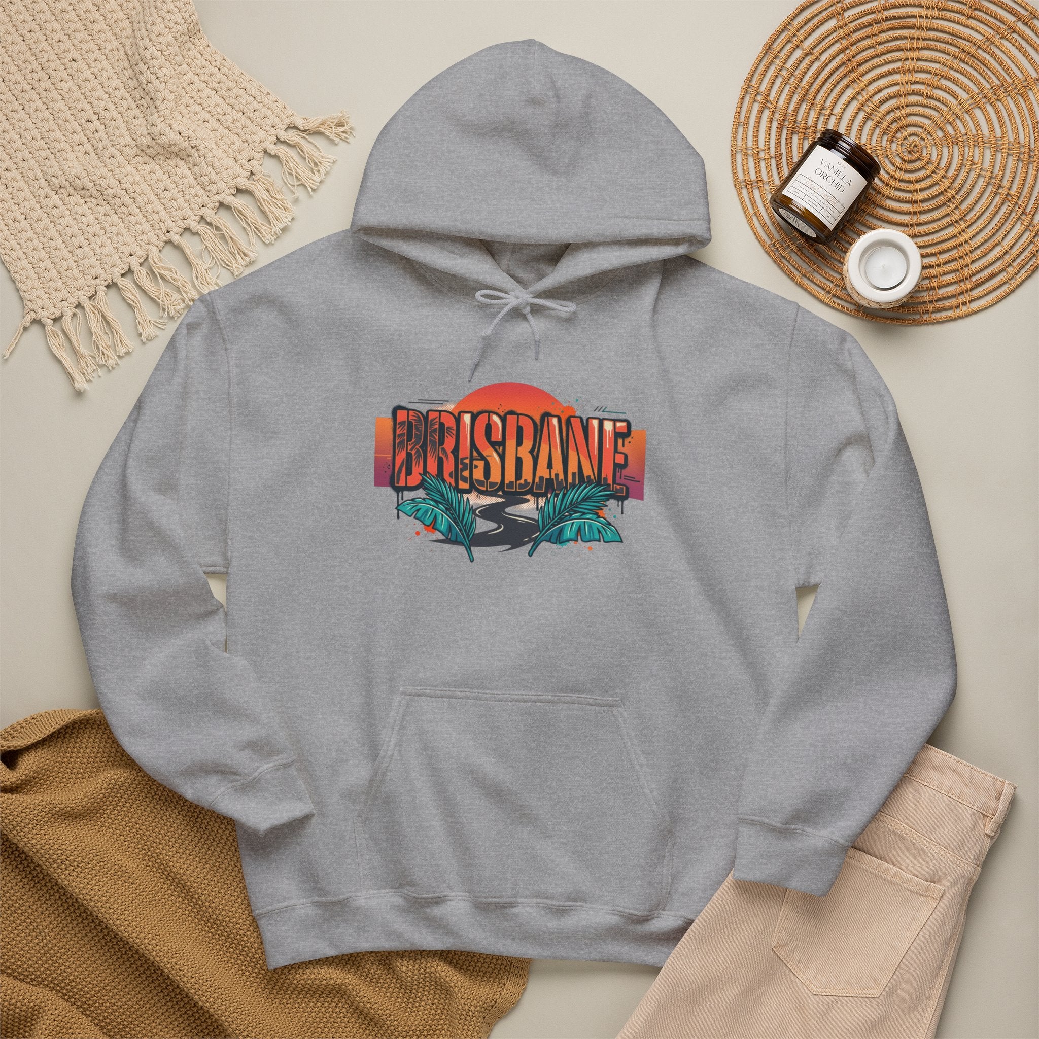 Brisbane Retro Sunset Hoodie – Tropical Palm Beach Graphic