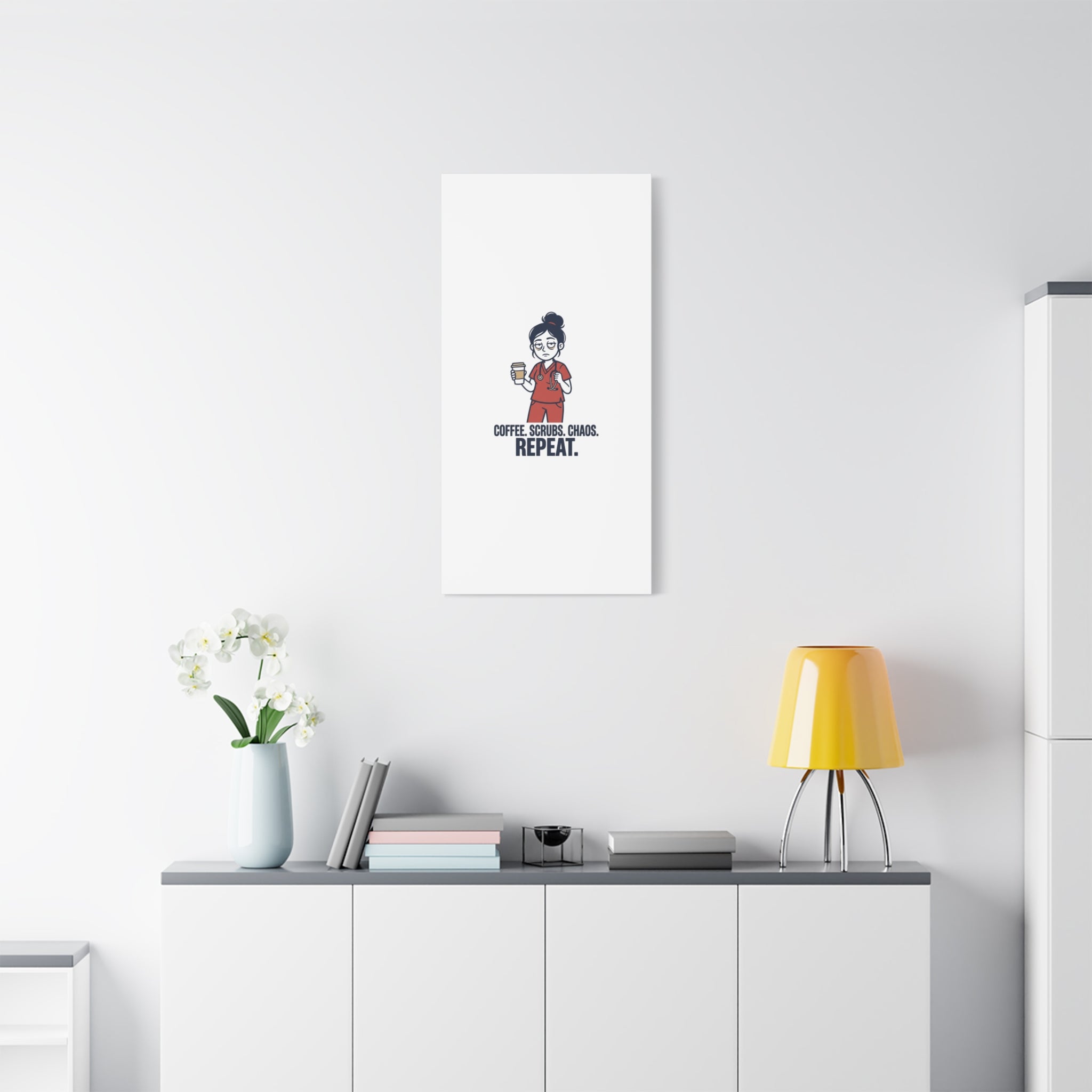Coffee. Scrubs. Chaos. Repeat. Canvas | Nurse Aesthetic, RN Nurse Wall Art