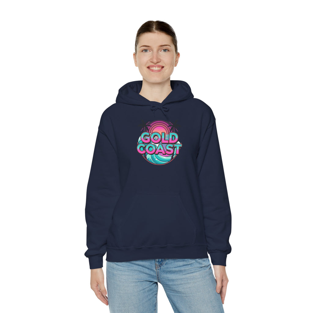 Gold Coast Hoodie — Retro Palm Beach Surf Logo Sweatshirt