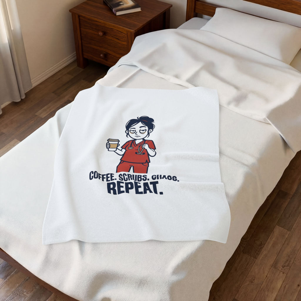 Coffee. Scrubs. Chaos. Repeat. Plush Blanket | Nurse Aesthetic, Stethoscope Minimalist