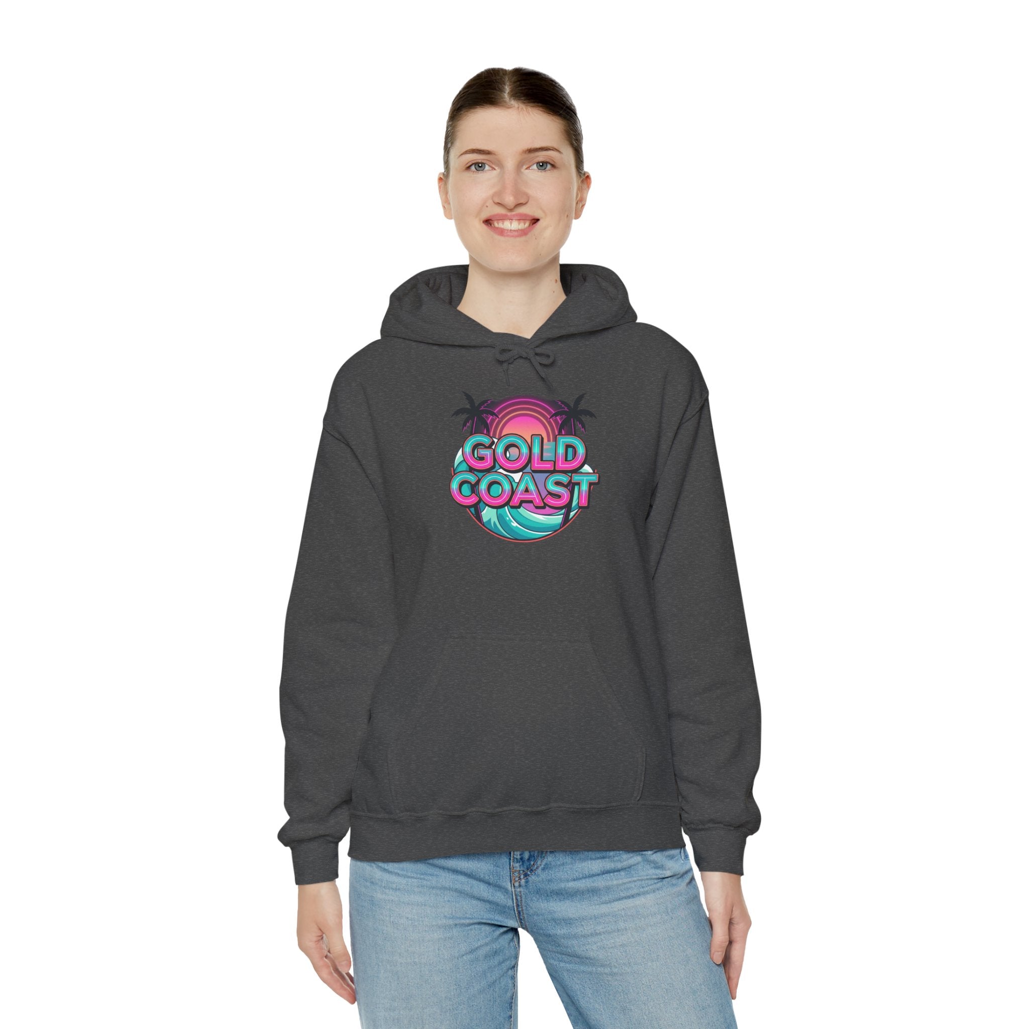 Gold Coast Hoodie — Retro Palm Beach Surf Logo Sweatshirt