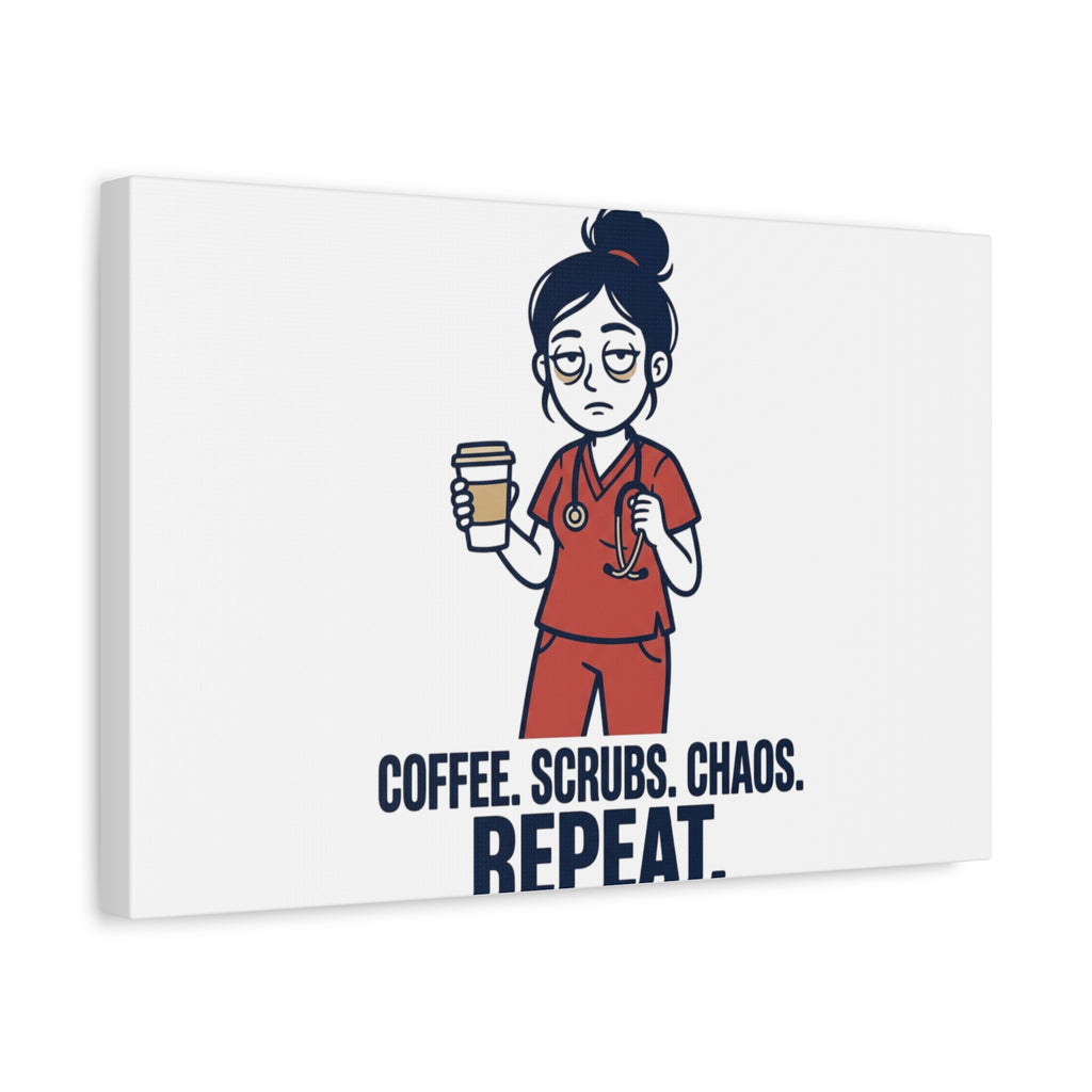 Coffee. Scrubs. Chaos. Repeat. Canvas | Nurse Aesthetic, RN Nurse Wall Art