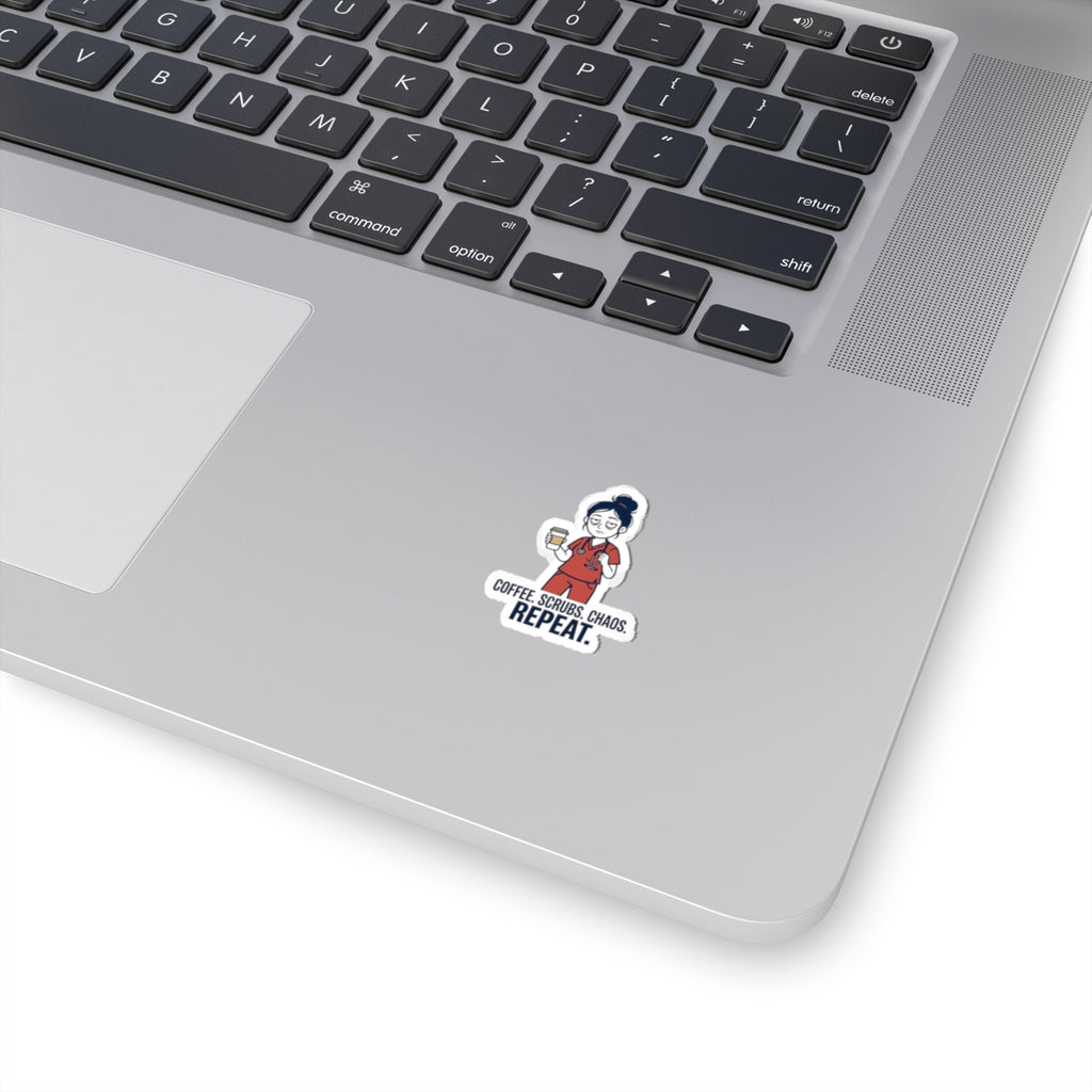 Coffee. Scrubs. Chaos. Repeat. Sticker | Nurse Aesthetic, RN, Stethoscope Minimalist