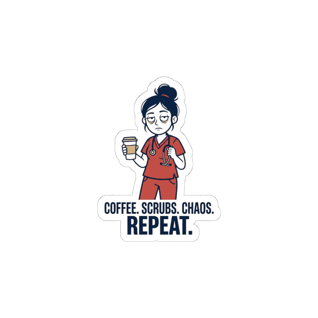 Coffee. Scrubs. Chaos. Repeat. Sticker | Nurse Aesthetic, RN, Stethoscope Minimalist