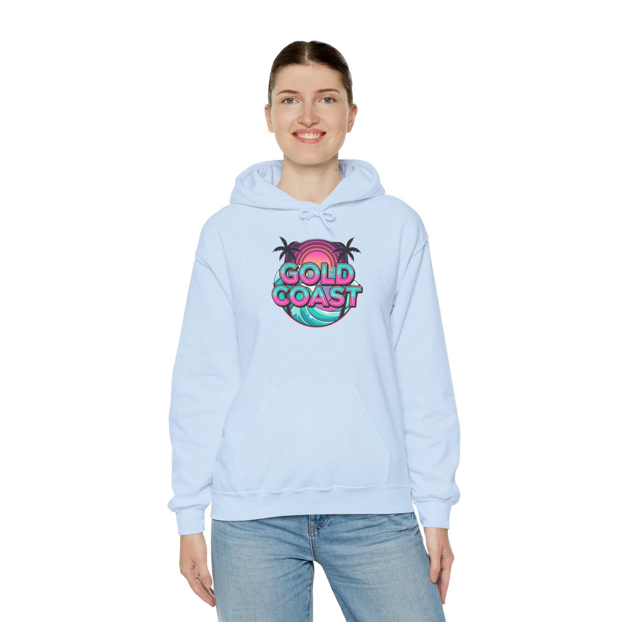 Gold Coast Hoodie — Retro Palm Beach Surf Logo Sweatshirt