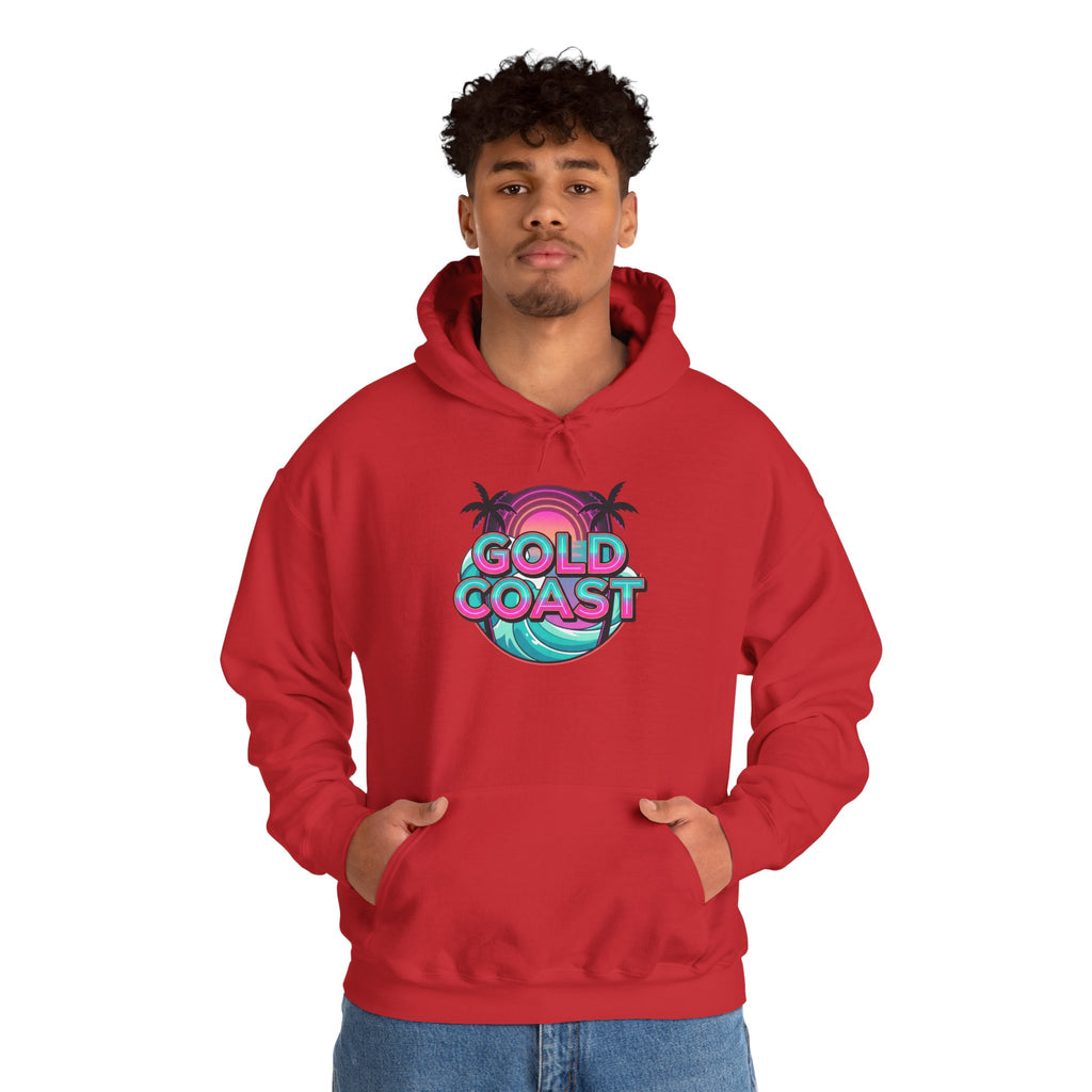 Gold Coast Hoodie — Retro Palm Beach Surf Logo Sweatshirt