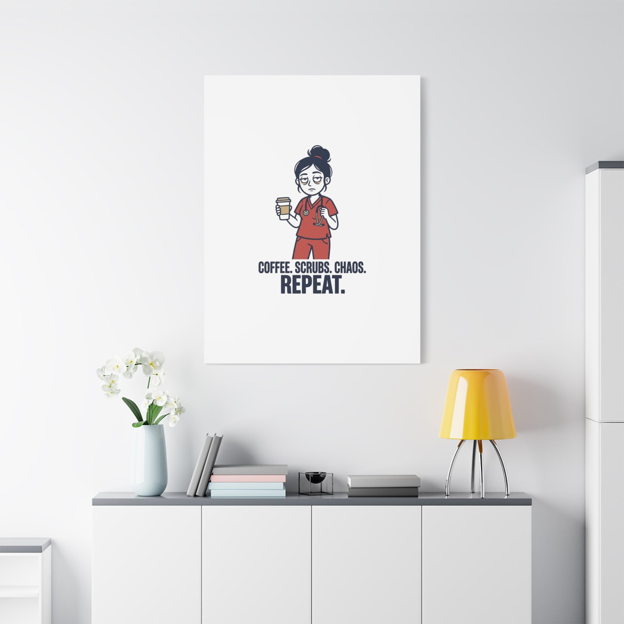 Coffee. Scrubs. Chaos. Repeat. Canvas | Nurse Aesthetic, RN Nurse Wall Art