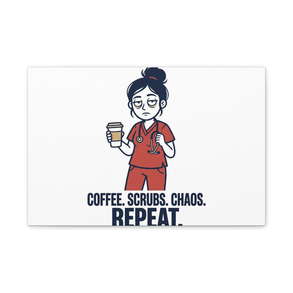 Coffee. Scrubs. Chaos. Repeat. Canvas | Nurse Aesthetic, RN Nurse Wall Art