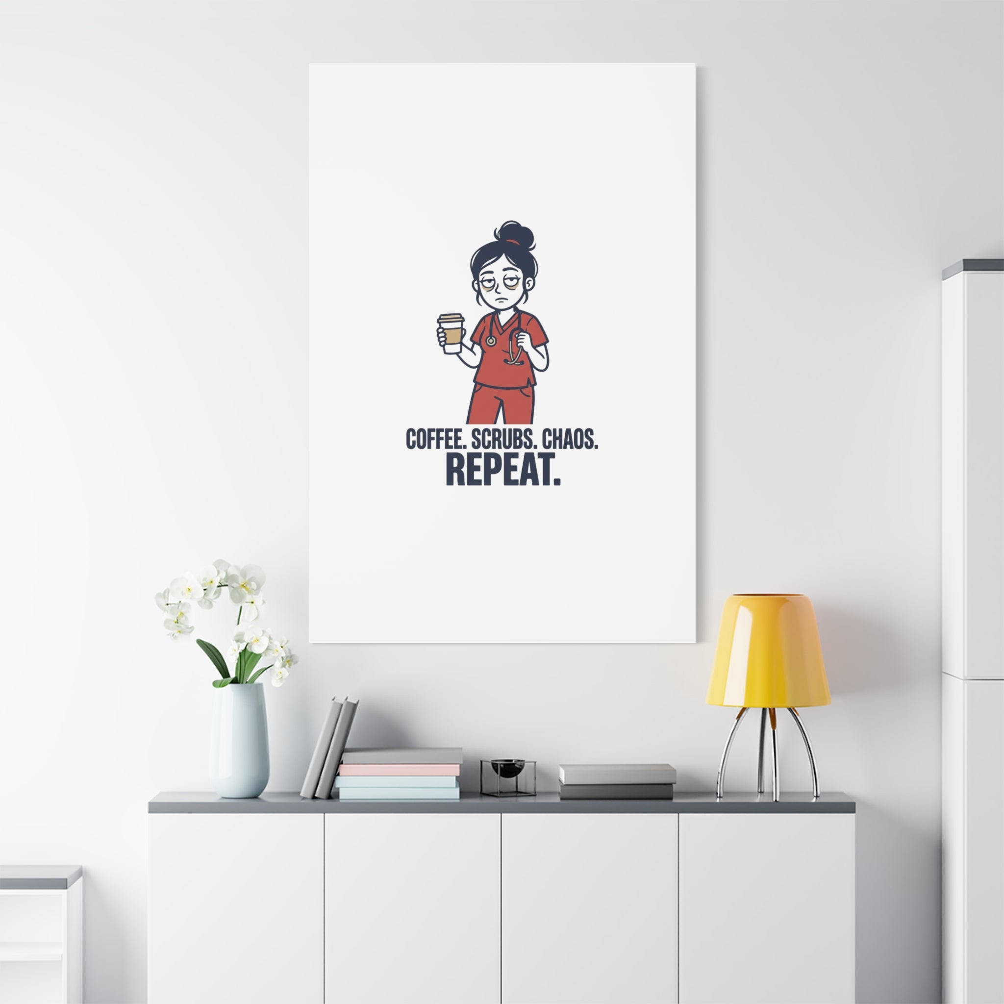 Coffee. Scrubs. Chaos. Repeat. Canvas | Nurse Aesthetic, RN Nurse Wall Art