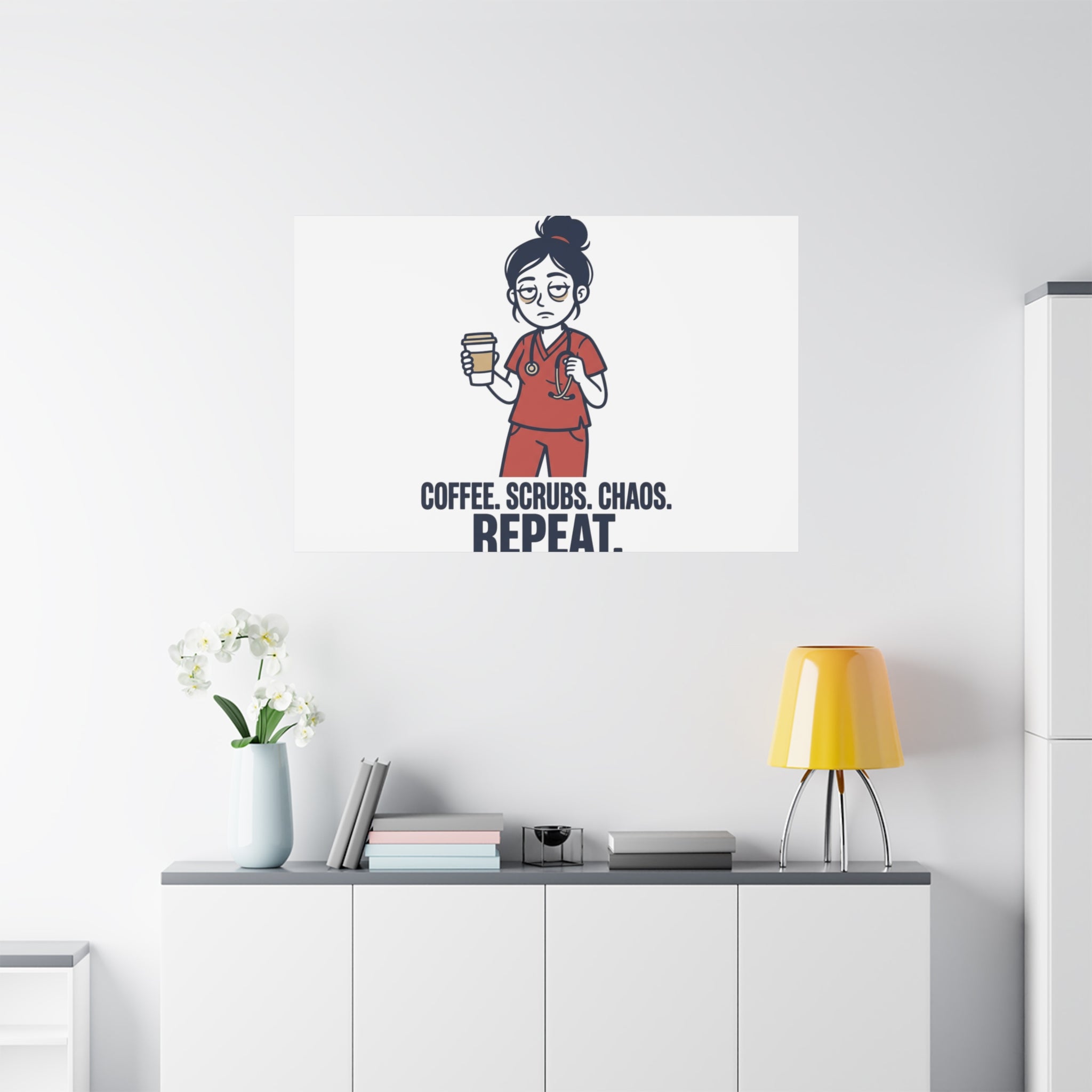 Coffee. Scrubs. Chaos. Repeat. Canvas | Nurse Aesthetic, RN Nurse Wall Art