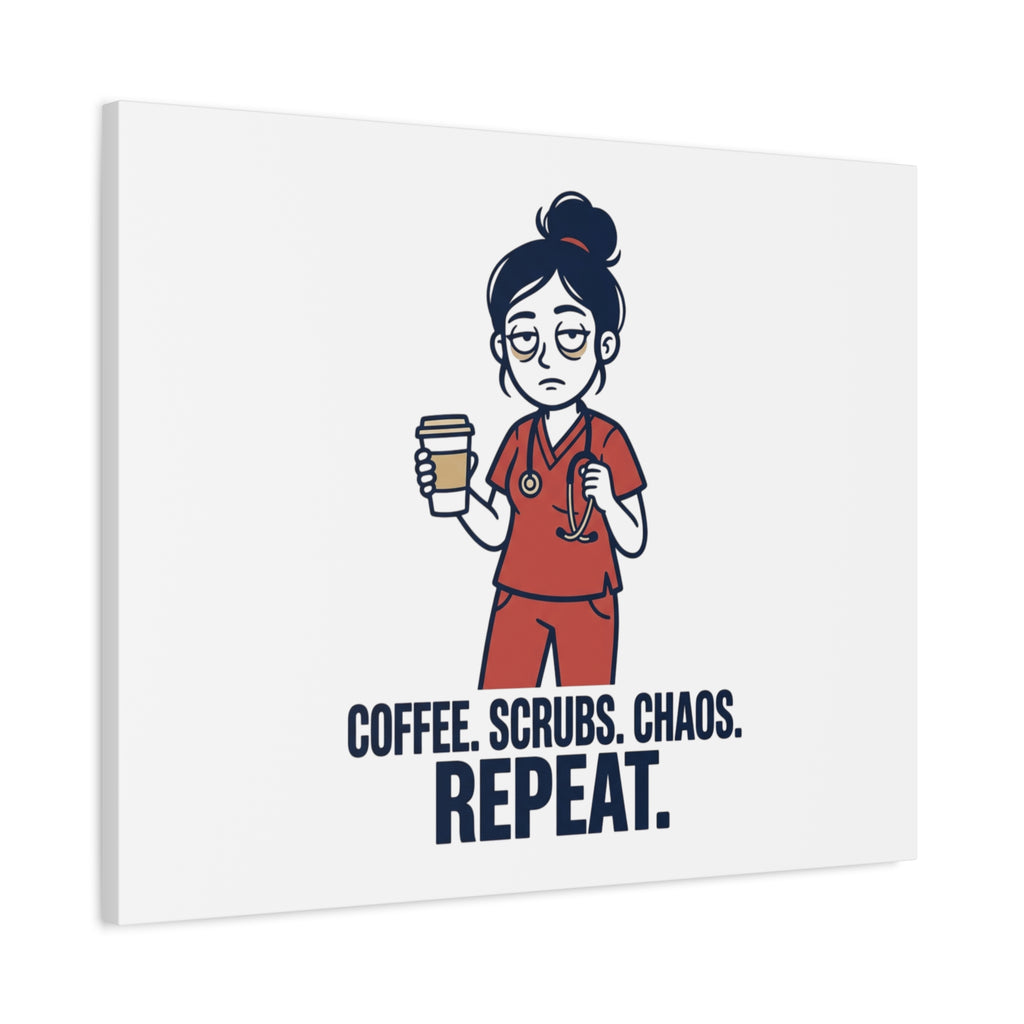 Coffee. Scrubs. Chaos. Repeat. Canvas | Nurse Aesthetic, RN Nurse Wall Art