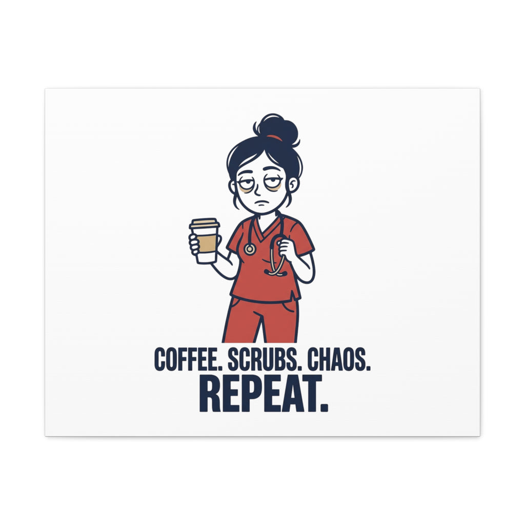 Coffee. Scrubs. Chaos. Repeat. Canvas | Nurse Aesthetic, RN Nurse Wall Art