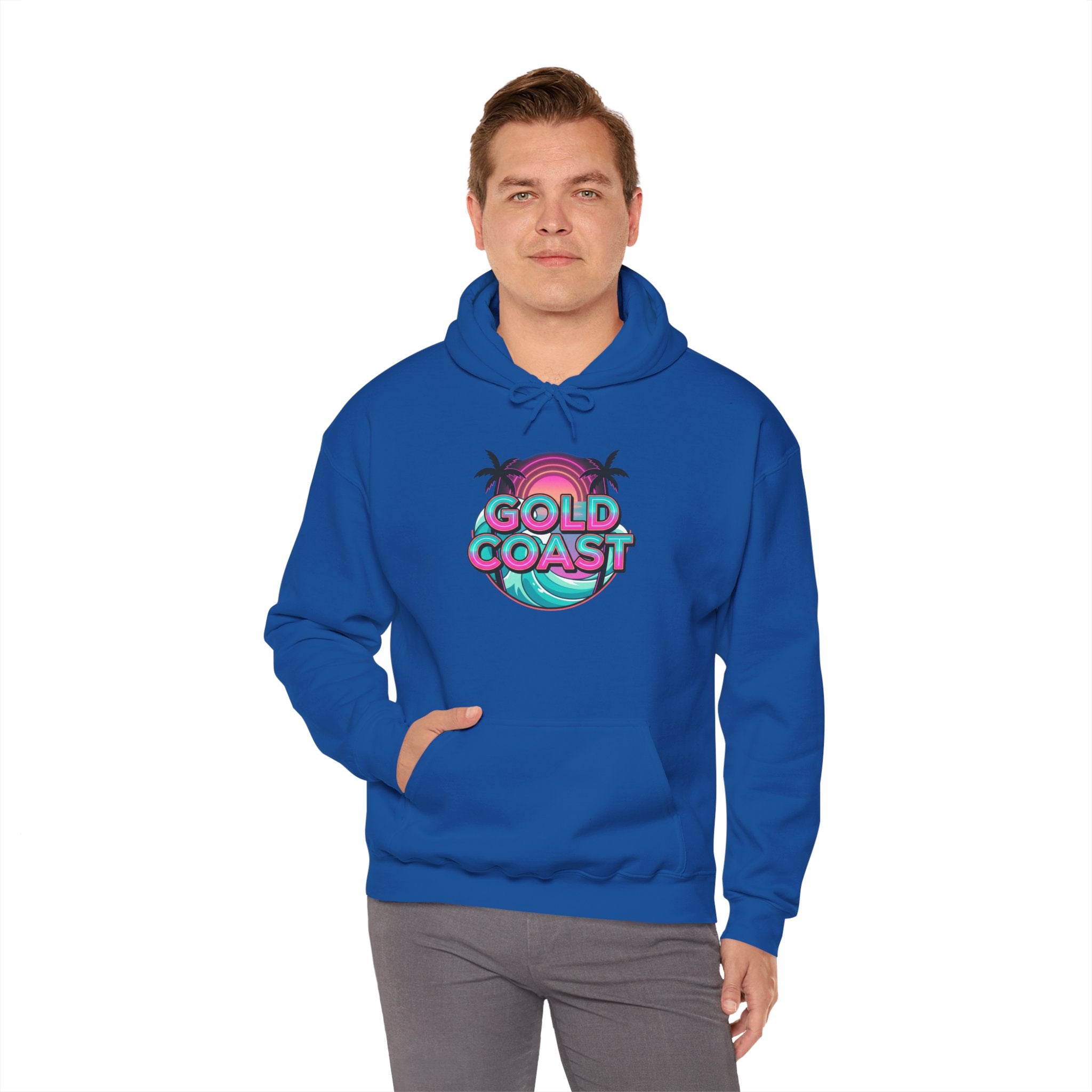 Gold Coast Hoodie — Retro Palm Beach Surf Logo Sweatshirt