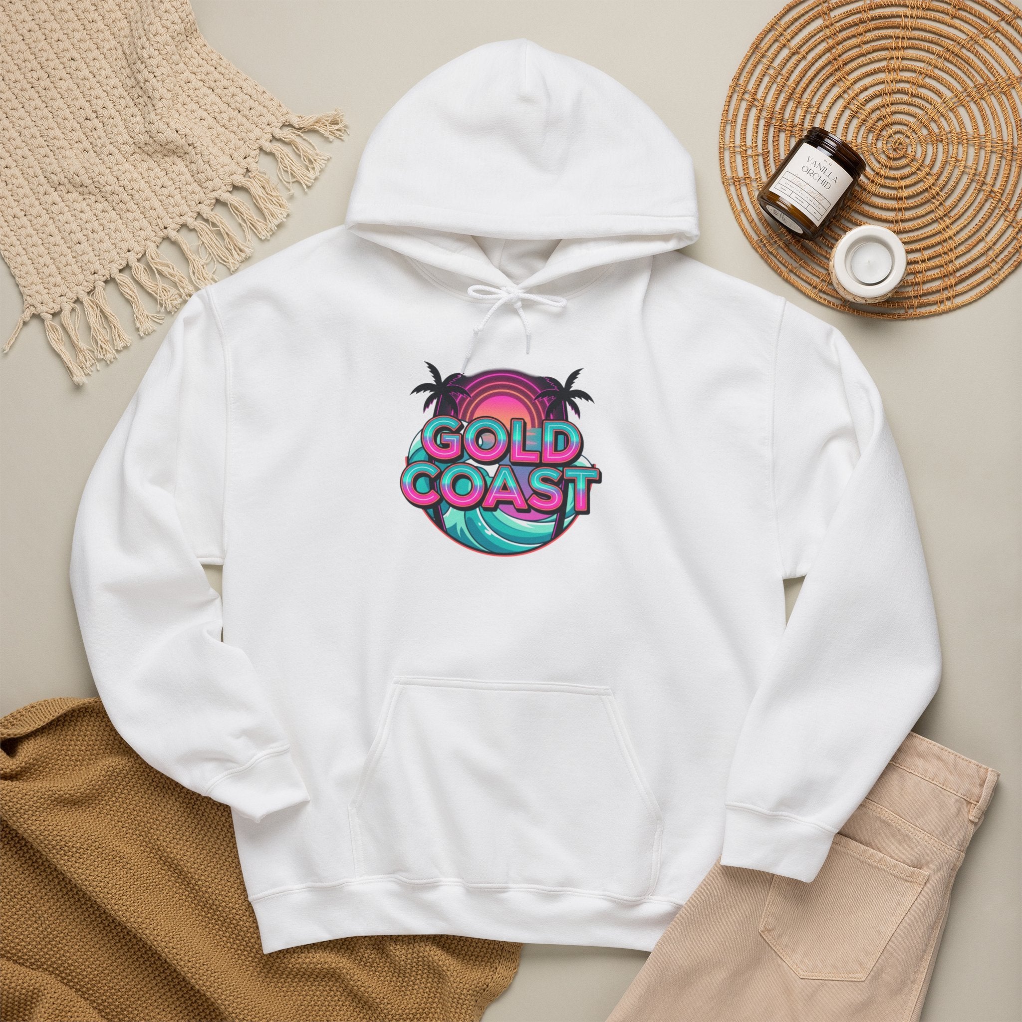 Gold Coast Hoodie — Retro Palm Beach Surf Logo Sweatshirt