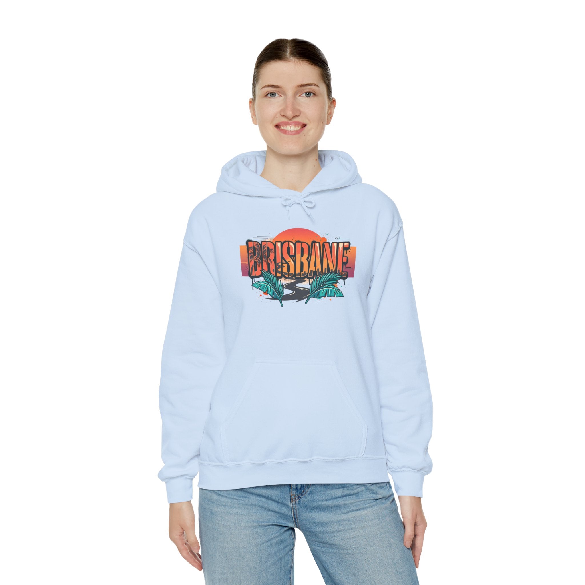 Brisbane Retro Sunset Hoodie – Tropical Palm Beach Graphic
