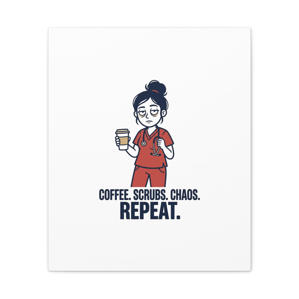 Coffee. Scrubs. Chaos. Repeat. Canvas | Nurse Aesthetic, RN Nurse Wall Art