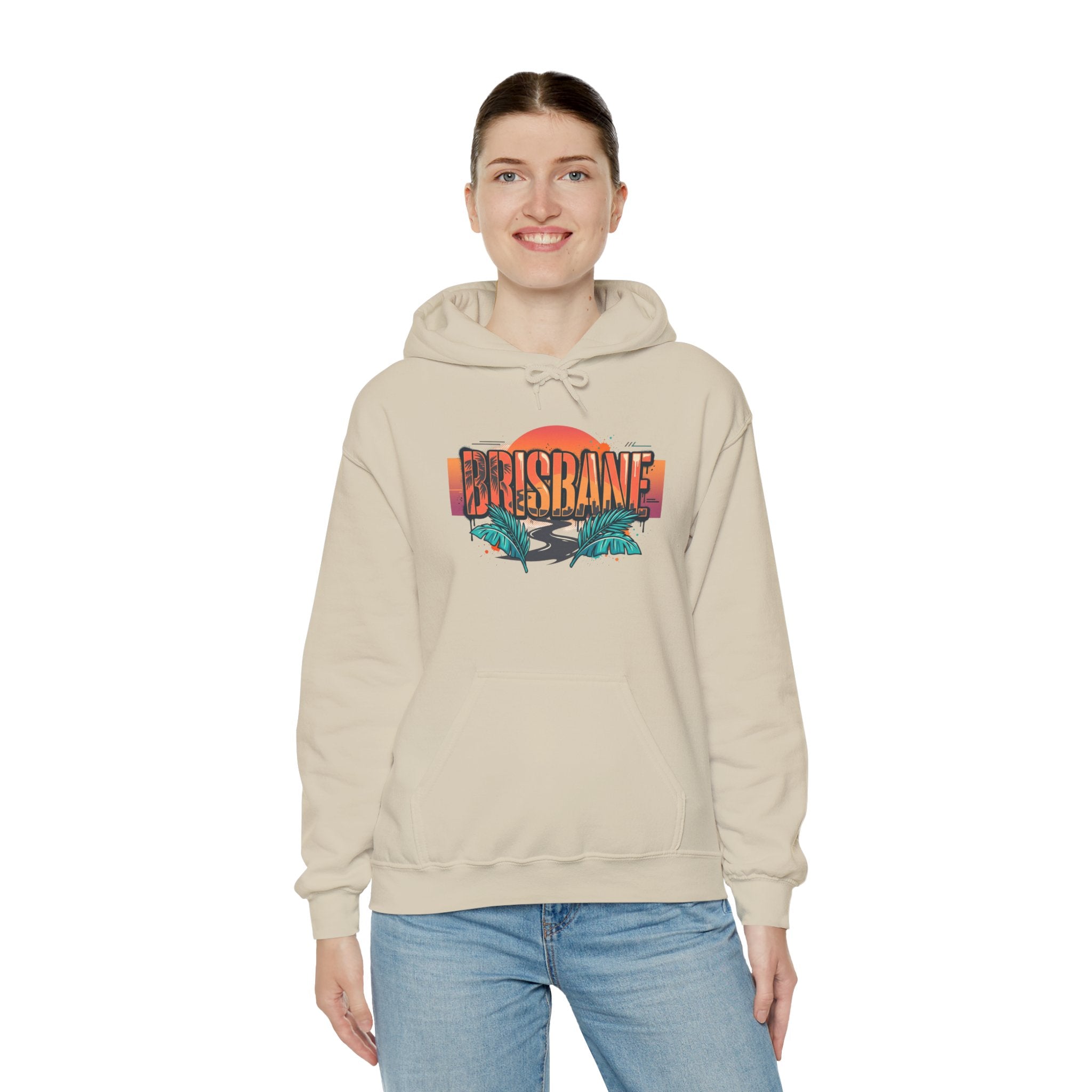 Brisbane Retro Sunset Hoodie – Tropical Palm Beach Graphic