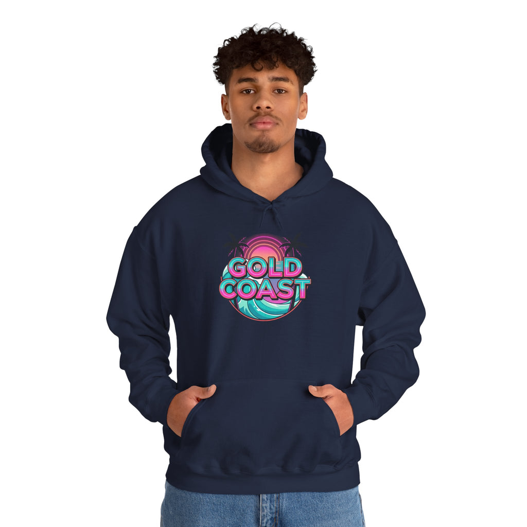 Gold Coast Hoodie — Retro Palm Beach Surf Logo Sweatshirt