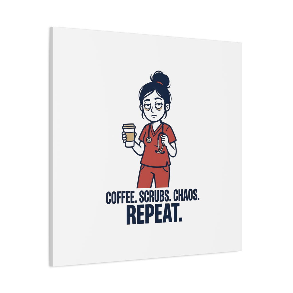 Coffee. Scrubs. Chaos. Repeat. Canvas | Nurse Aesthetic, RN Nurse Wall Art