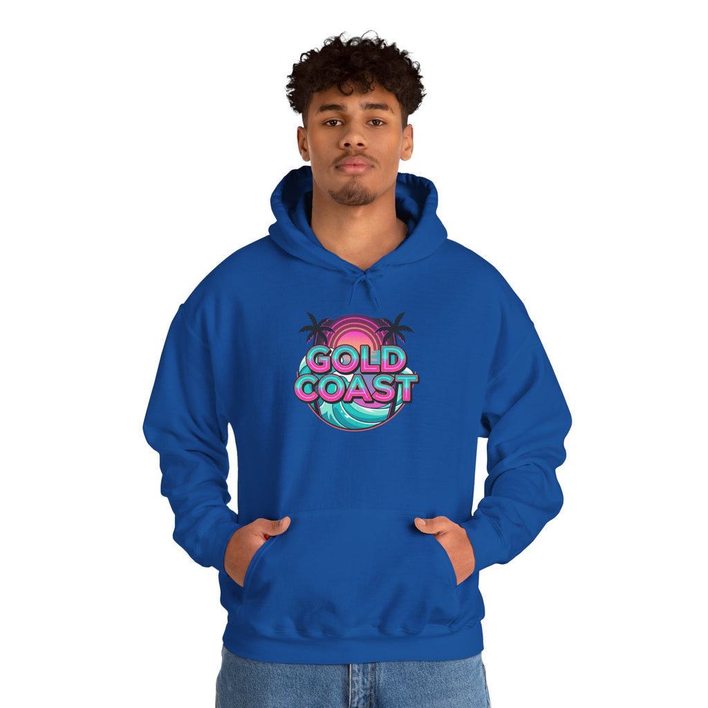 Gold Coast Hoodie — Retro Palm Beach Surf Logo Sweatshirt