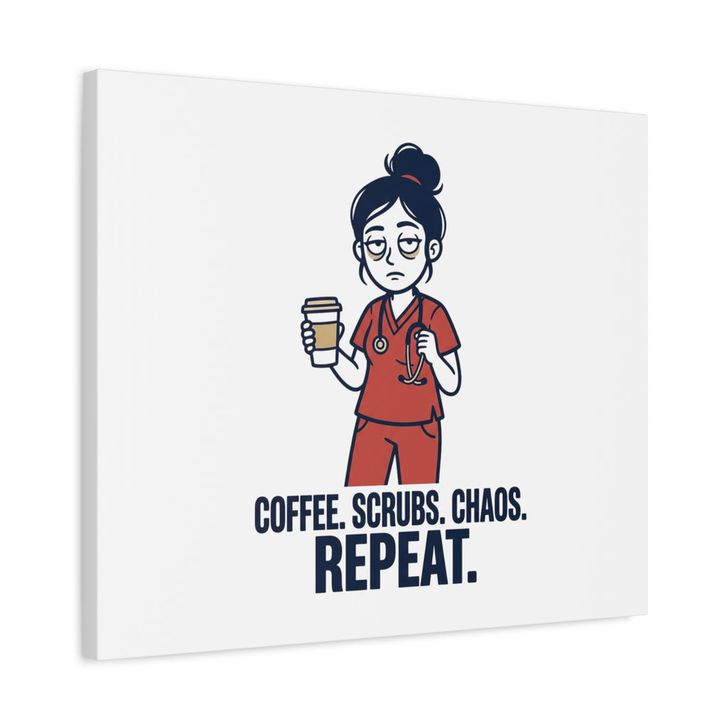 Coffee. Scrubs. Chaos. Repeat. Canvas | Nurse Aesthetic, RN Nurse Wall Art