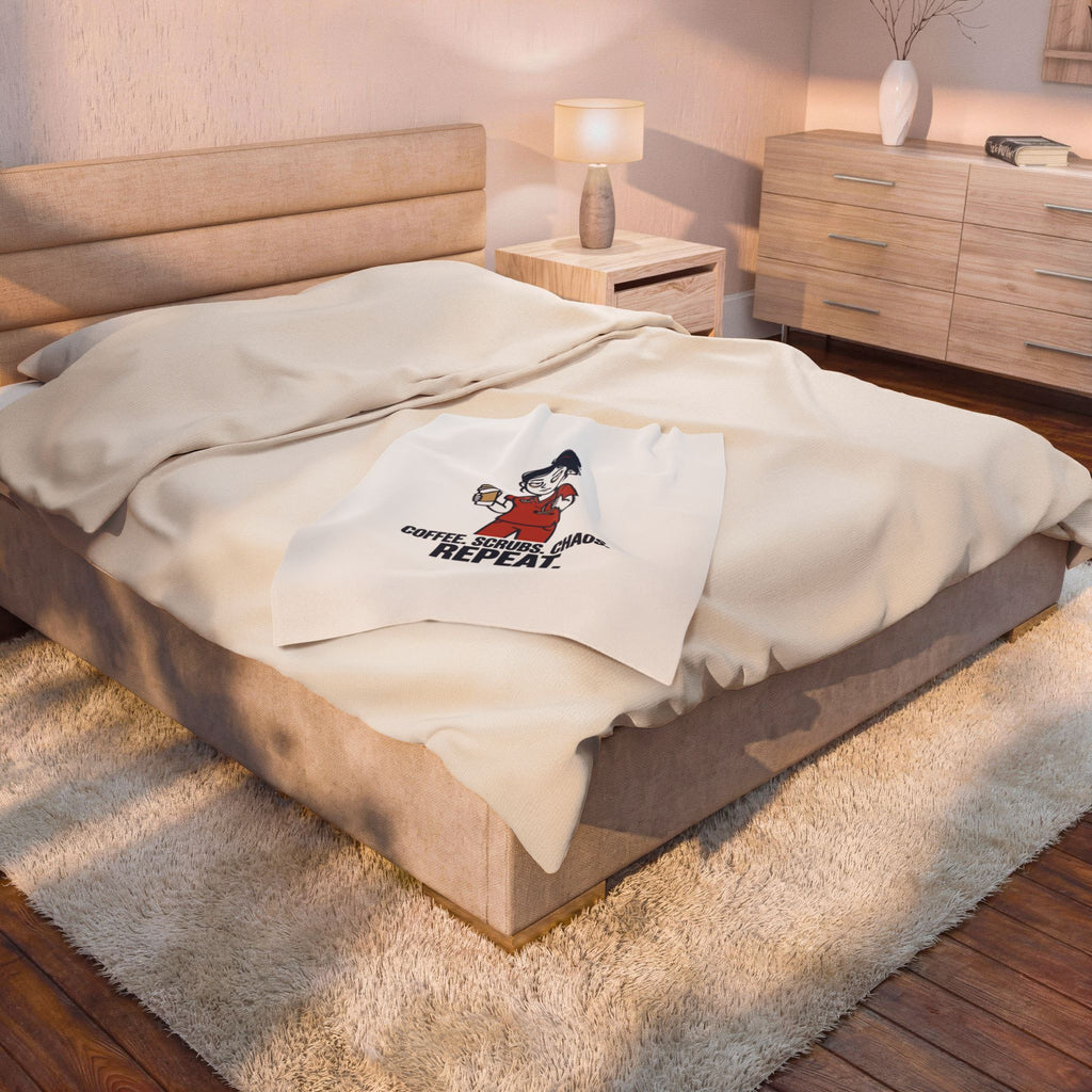 Coffee. Scrubs. Chaos. Repeat. Plush Blanket | Nurse Aesthetic, Stethoscope Minimalist