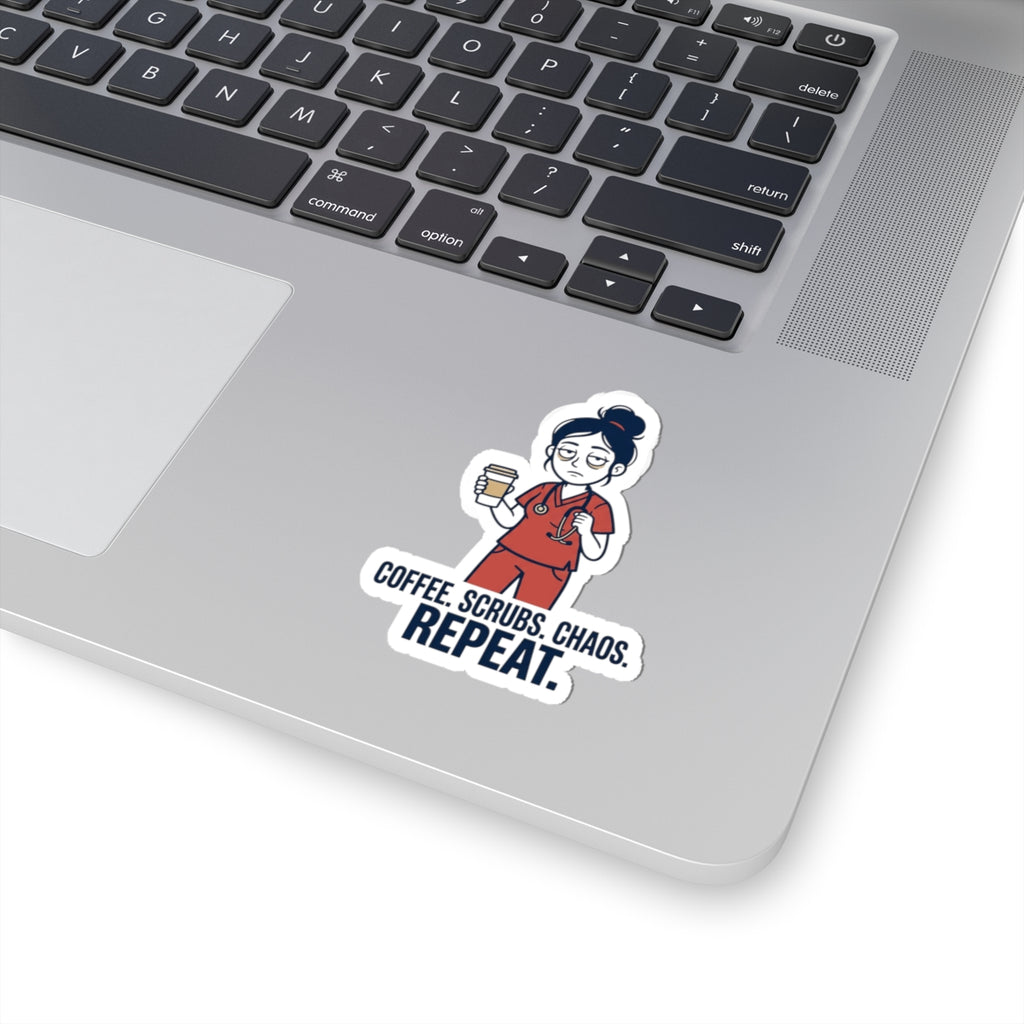 Coffee. Scrubs. Chaos. Repeat. Sticker | Nurse Aesthetic, RN, Stethoscope Minimalist