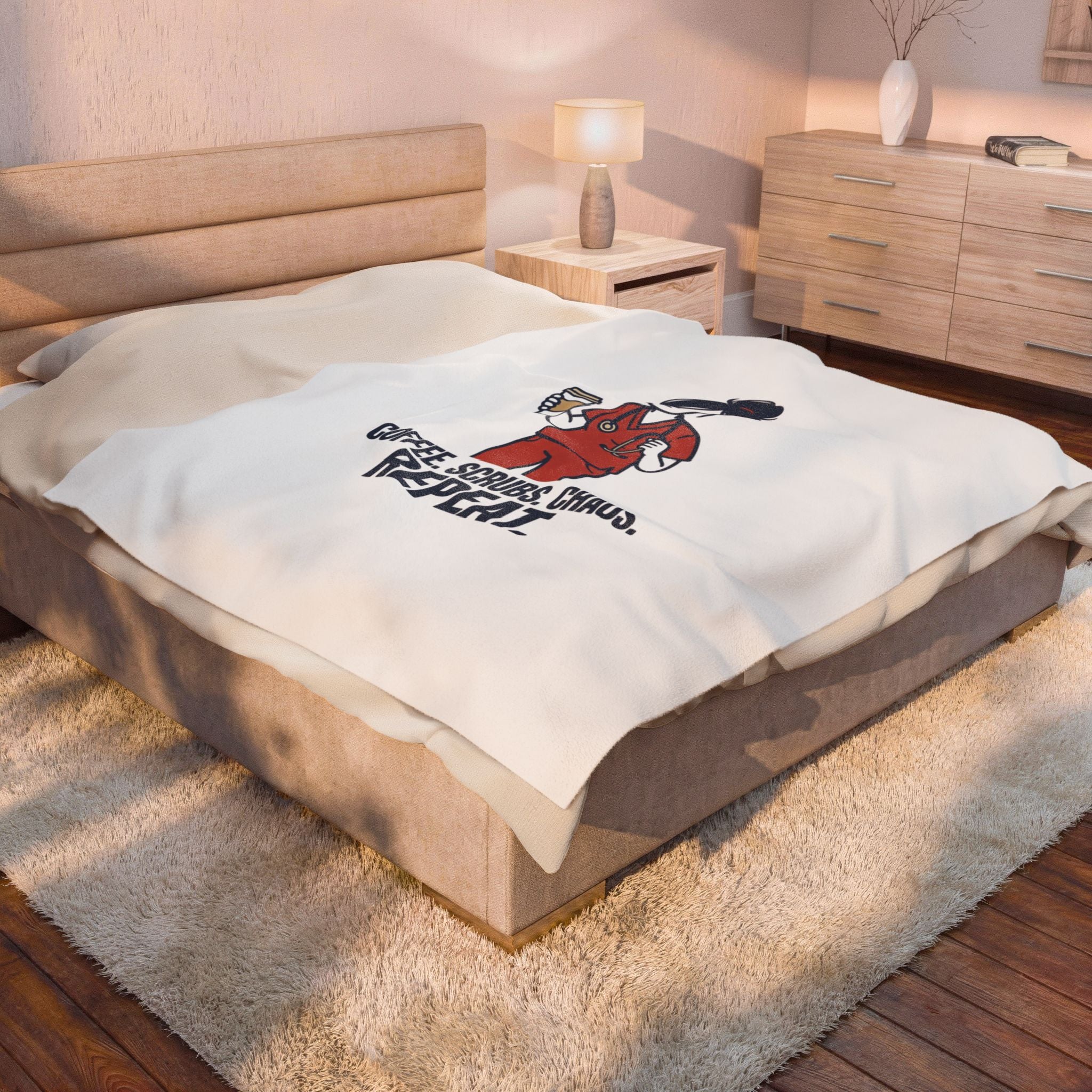 Coffee. Scrubs. Chaos. Repeat. Plush Blanket | Nurse Aesthetic, Stethoscope Minimalist