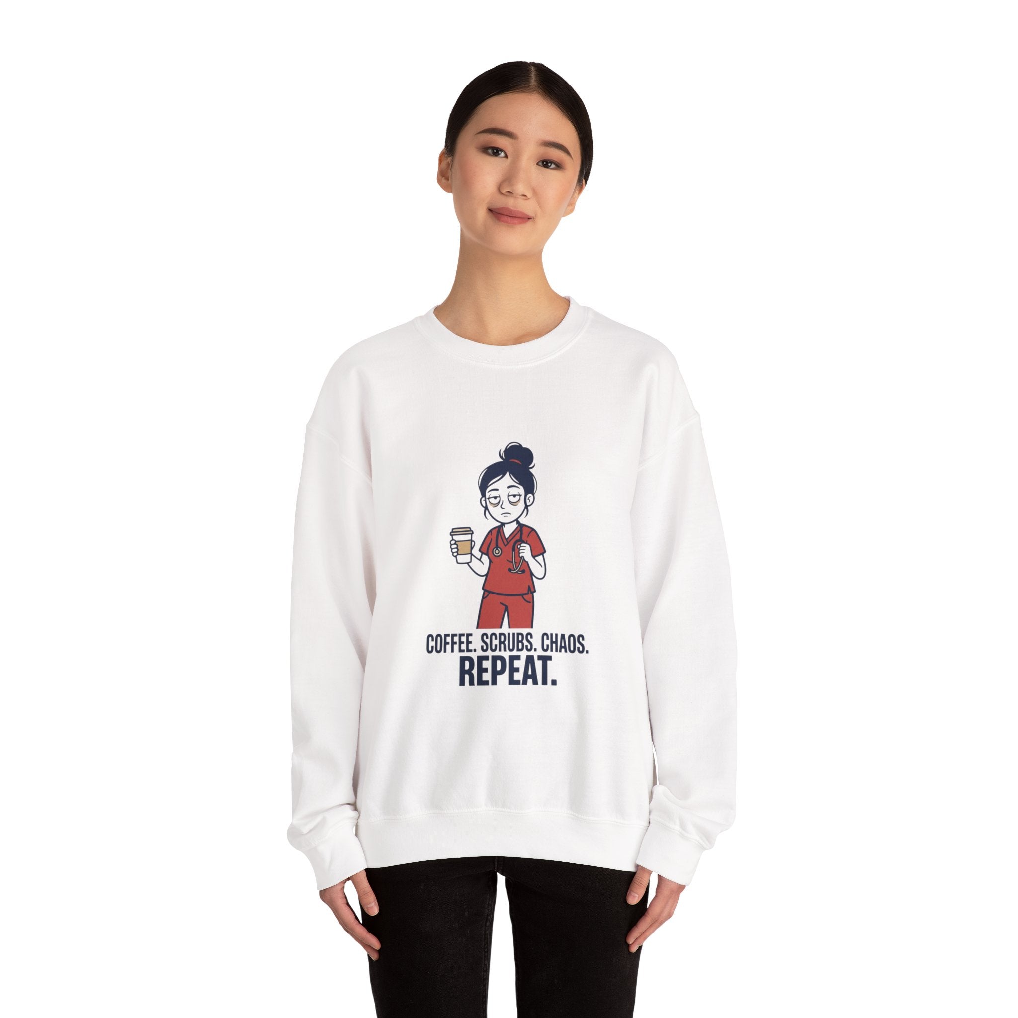 Coffee Scrubs Chaos Repeat Sweatshirt | nurse shirt, RN merch