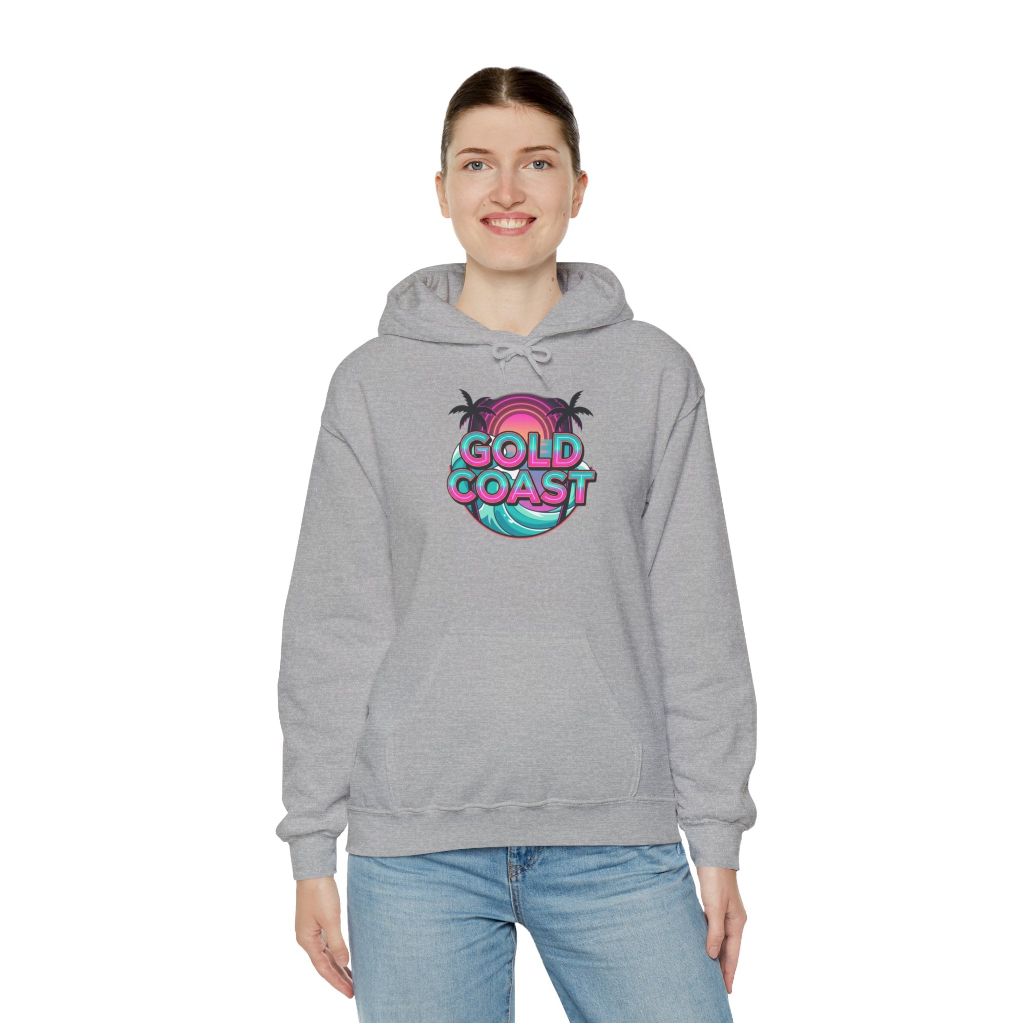 Gold Coast Hoodie — Retro Palm Beach Surf Logo Sweatshirt