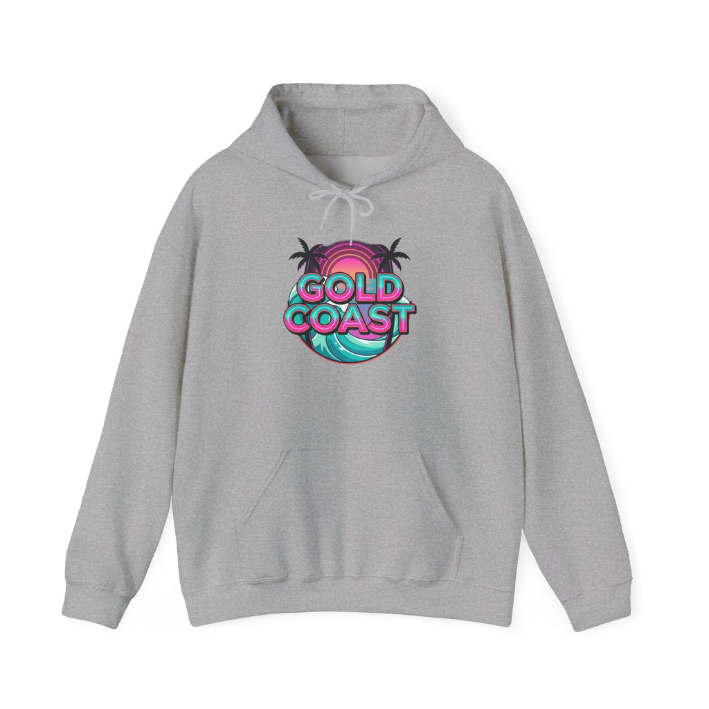 Gold Coast Hoodie — Retro Palm Beach Surf Logo Sweatshirt