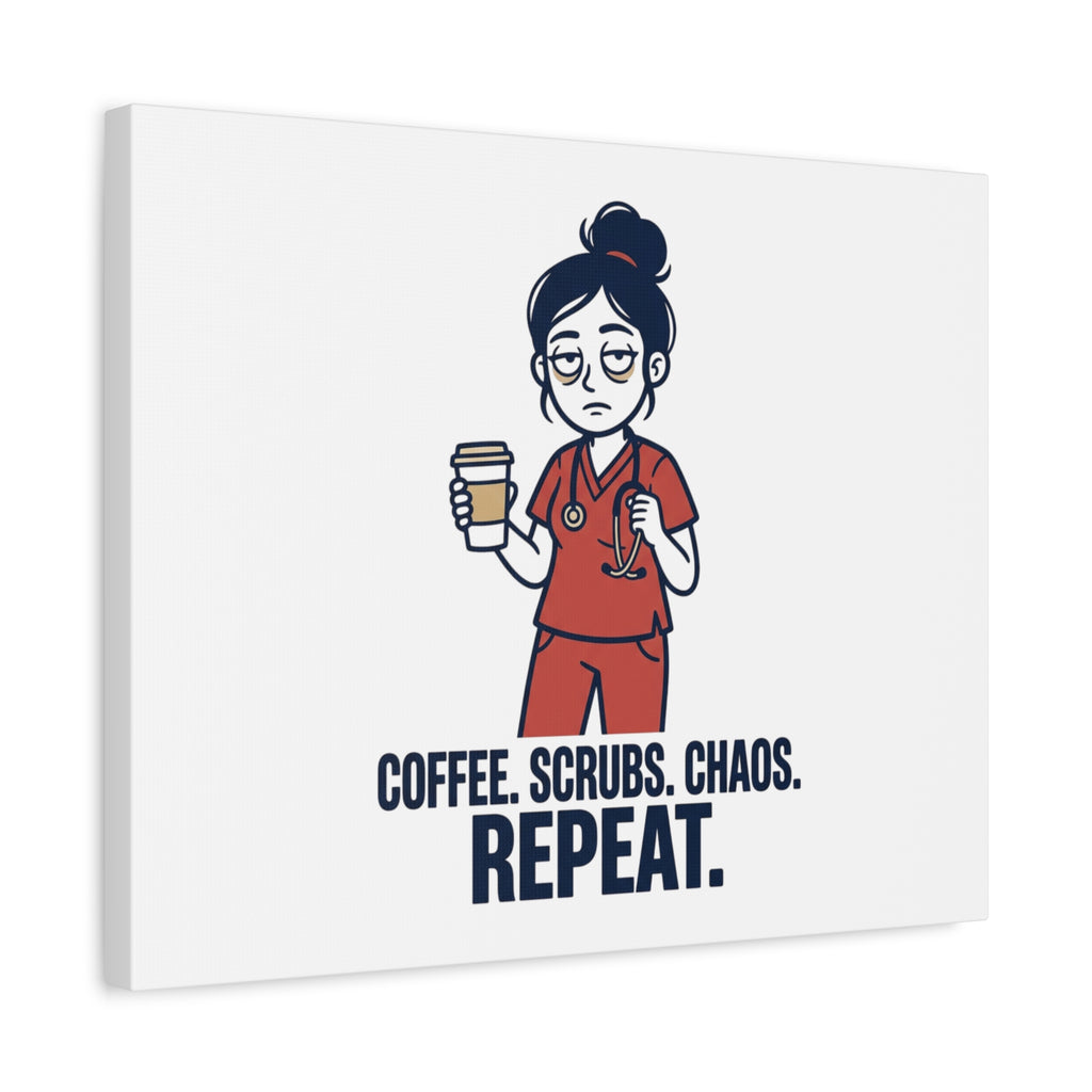 Coffee. Scrubs. Chaos. Repeat. Canvas | Nurse Aesthetic, RN Nurse Wall Art